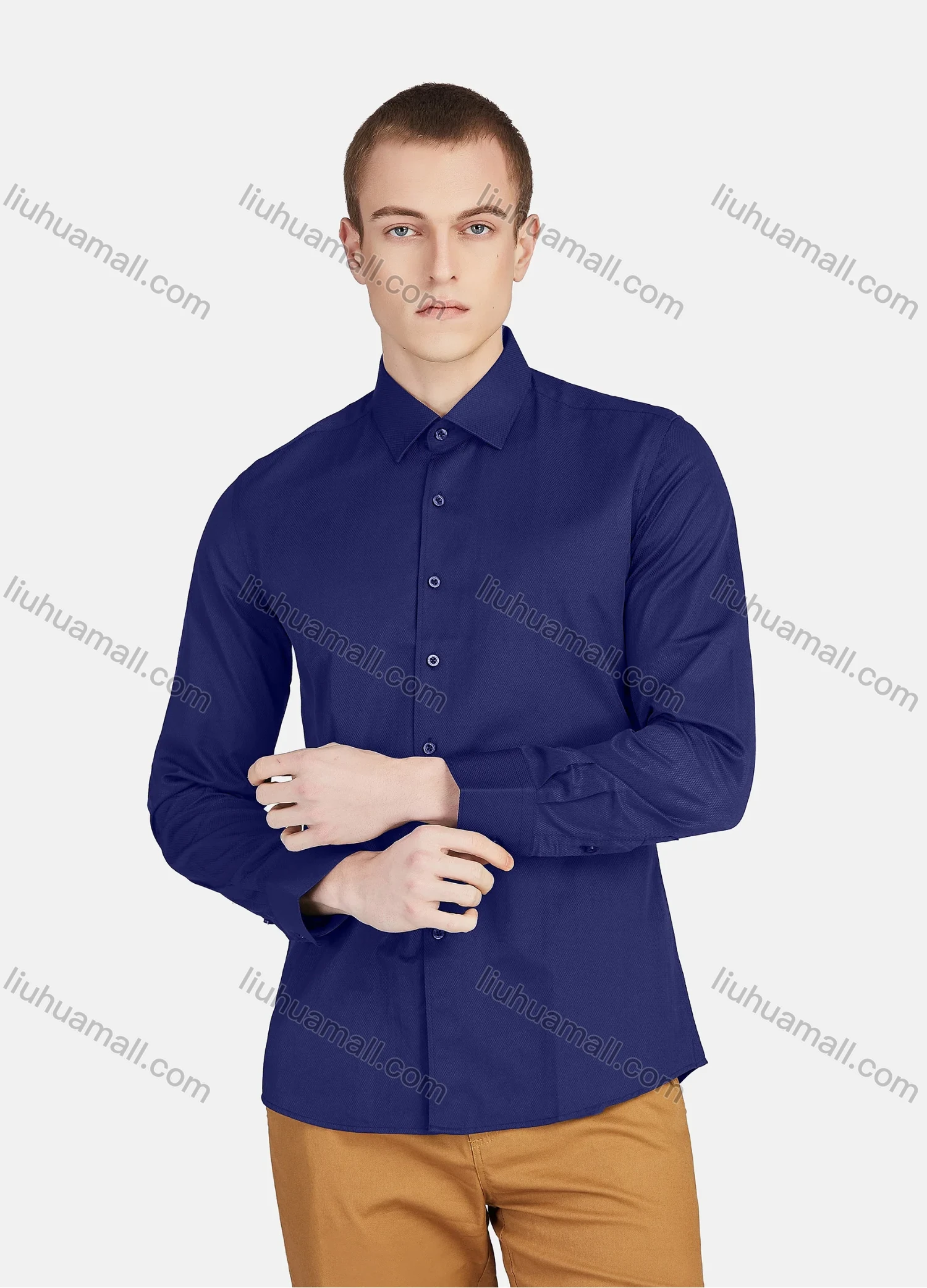 Wholesale Men's Casual Collared Long Sleeve Button Down Plain Shirt 590-7# - Liuhuamall