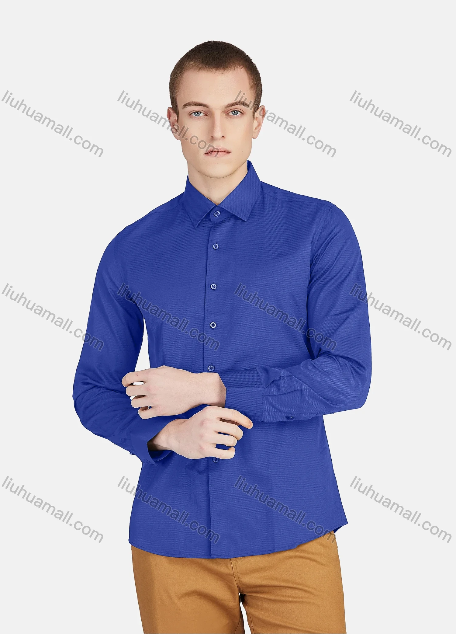 Wholesale Men's Casual Collared Long Sleeve Button Down Plain Shirt 590-7# - Liuhuamall