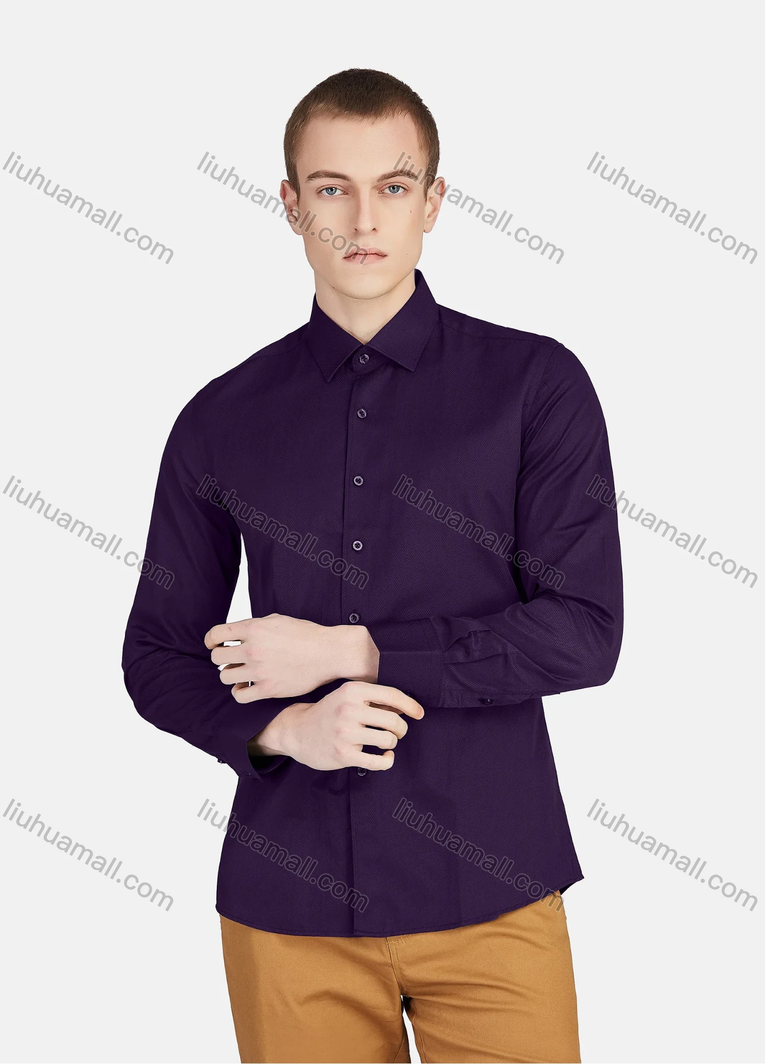 Wholesale Men's Casual Collared Long Sleeve Button Down Plain Shirt 590-7# - Liuhuamall