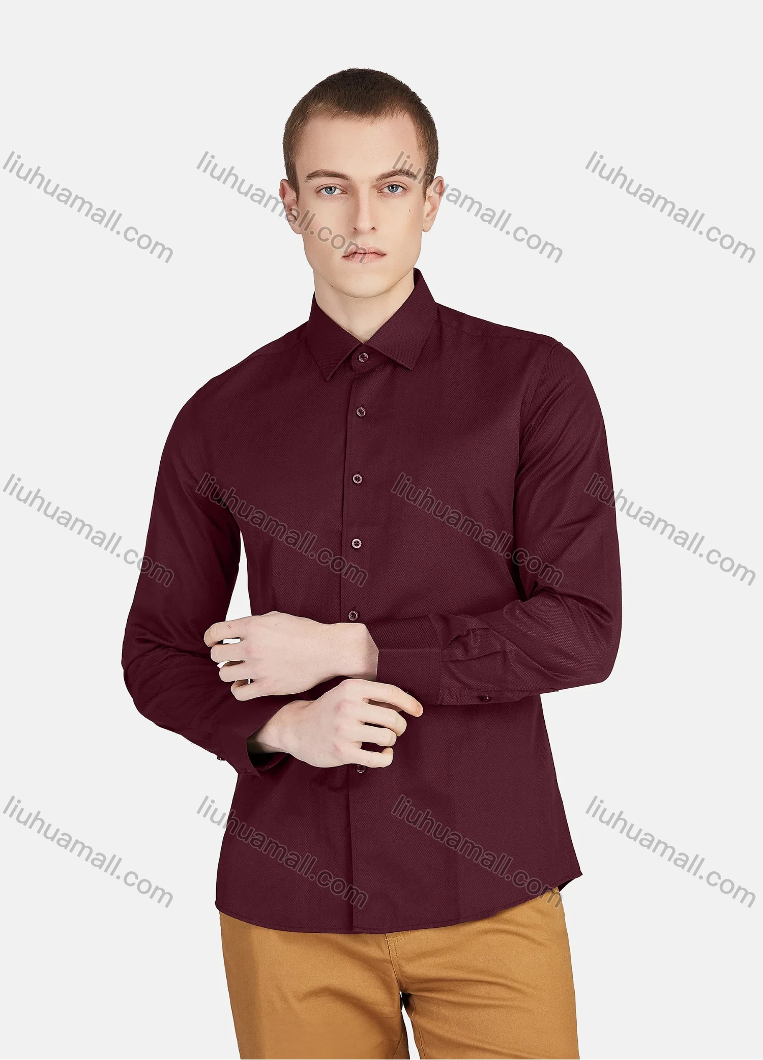 Wholesale Men's Casual Collared Long Sleeve Button Down Plain Shirt 590-7# - Liuhuamall