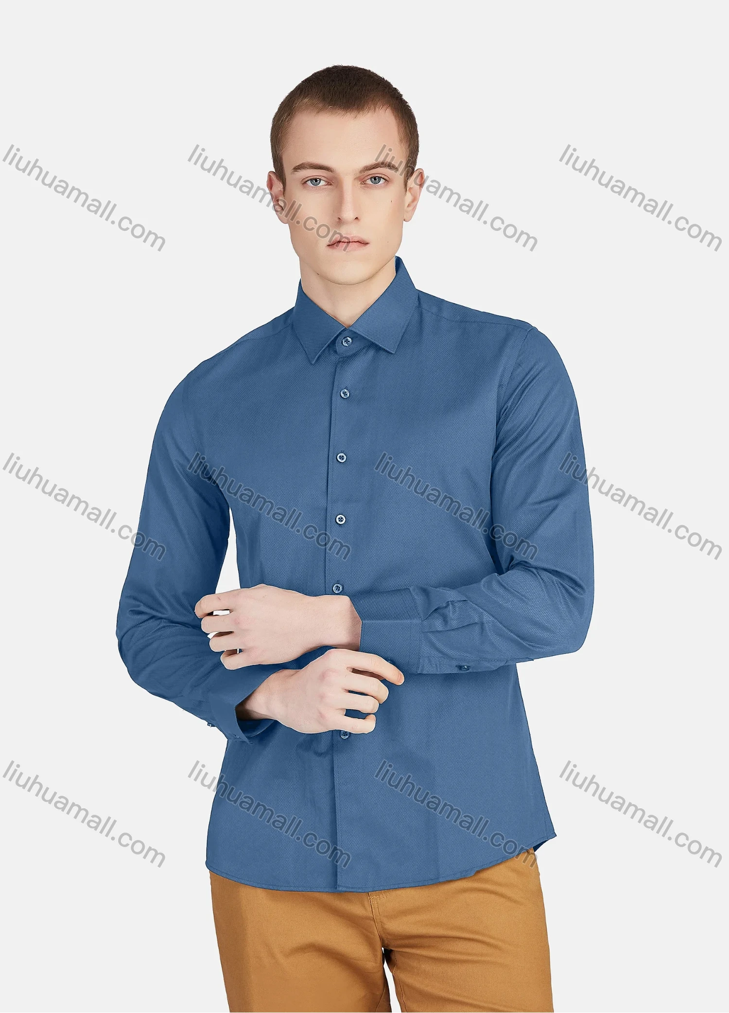 Wholesale Men's Casual Collared Long Sleeve Button Down Plain Shirt 590-7# - Liuhuamall