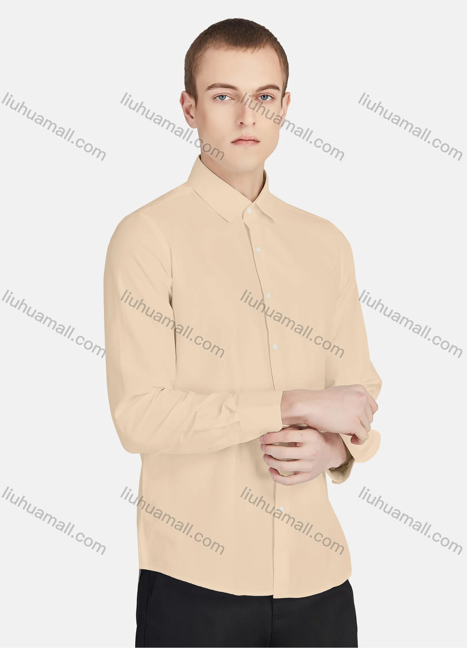 Wholesale Men's Casual Collared Long Sleeve Button Down Plain Shirt 730-1# - Liuhuamall