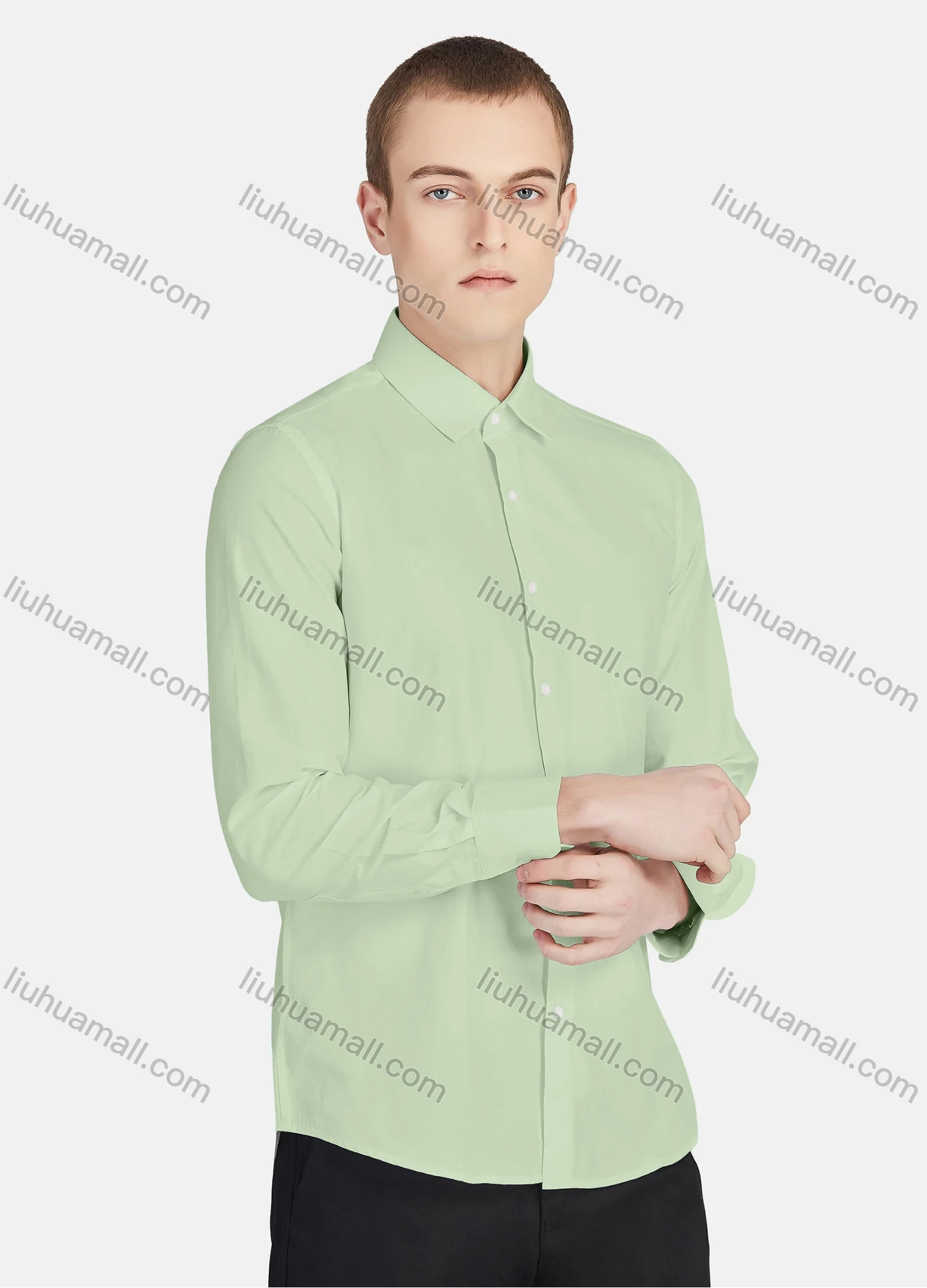 Wholesale Men's Casual Collared Long Sleeve Button Down Plain Shirt 730-1# - Liuhuamall