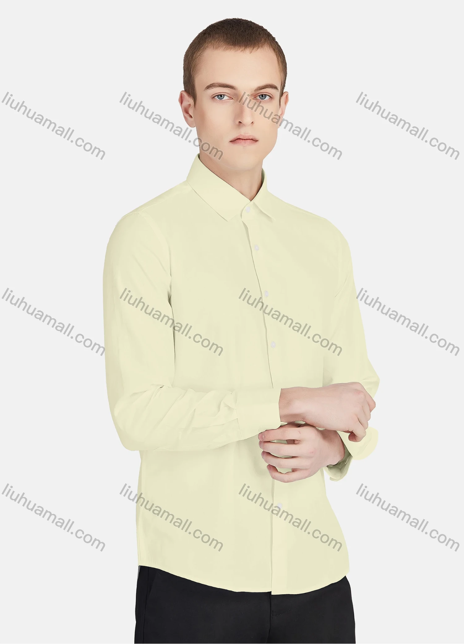 Wholesale Men's Casual Collared Long Sleeve Button Down Plain Shirt 730-1# - Liuhuamall