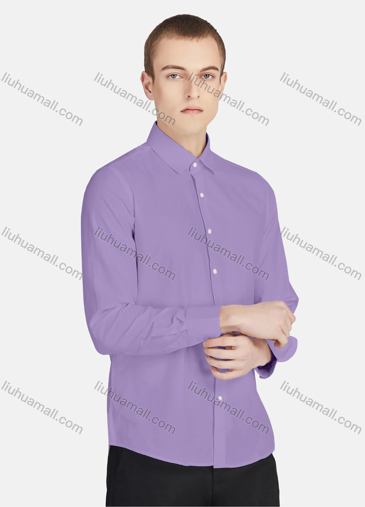 Wholesale Men's Casual Collared Long Sleeve Button Down Plain Shirt 730-1# - Liuhuamall