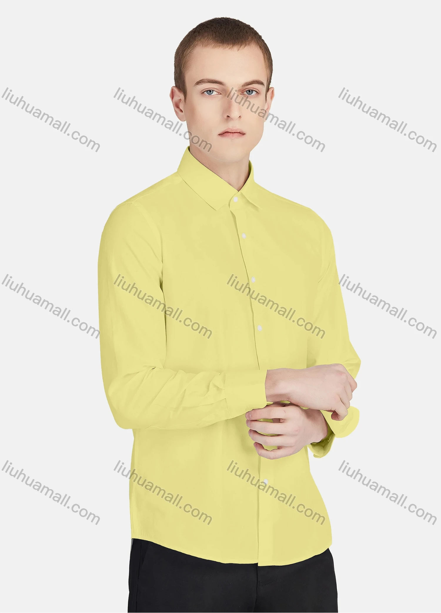 Wholesale Men's Casual Collared Long Sleeve Button Down Plain Shirt 730-1# - Liuhuamall