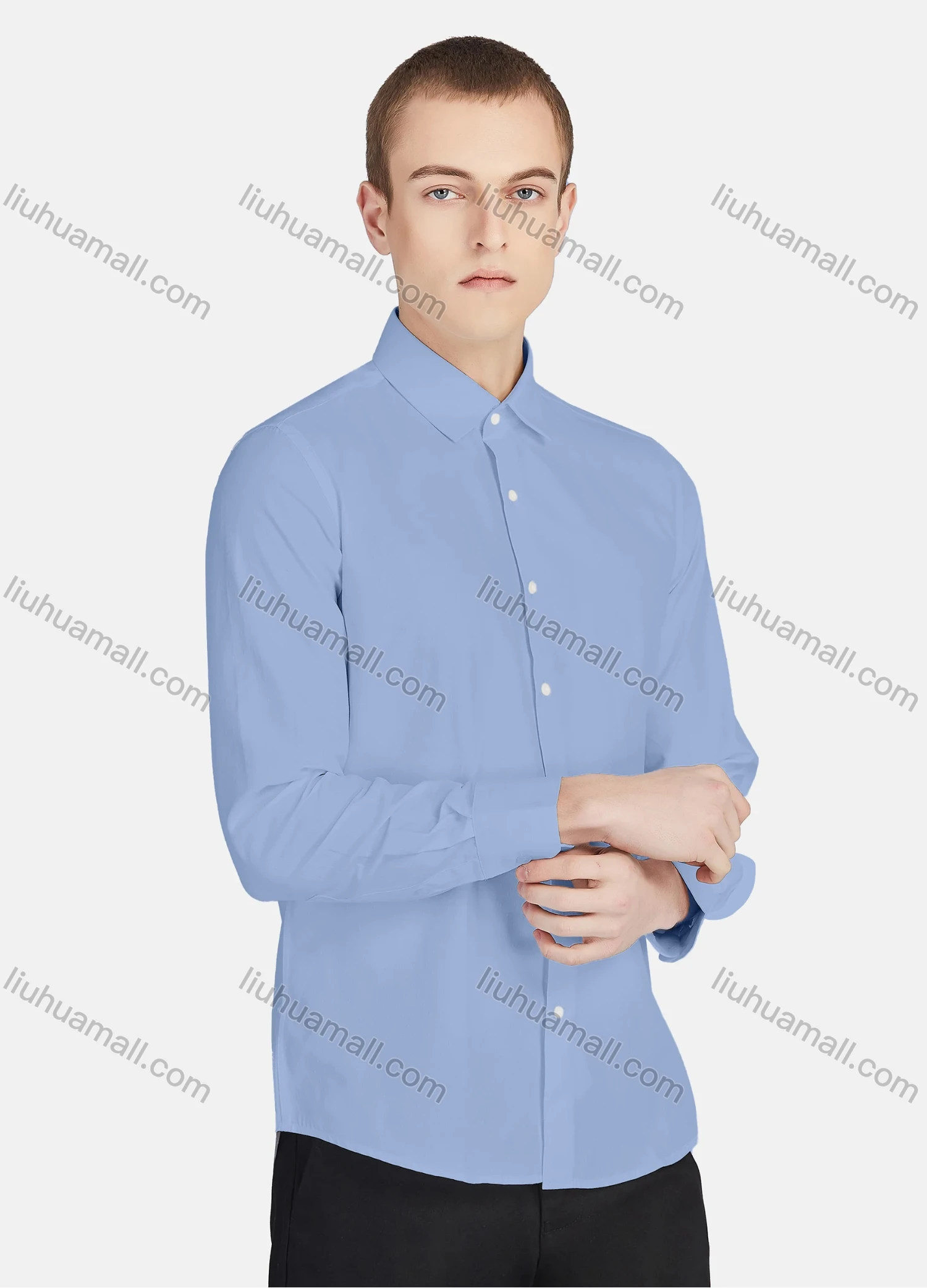 Wholesale Men's Casual Collared Long Sleeve Button Down Plain Shirt 730-1# - Liuhuamall