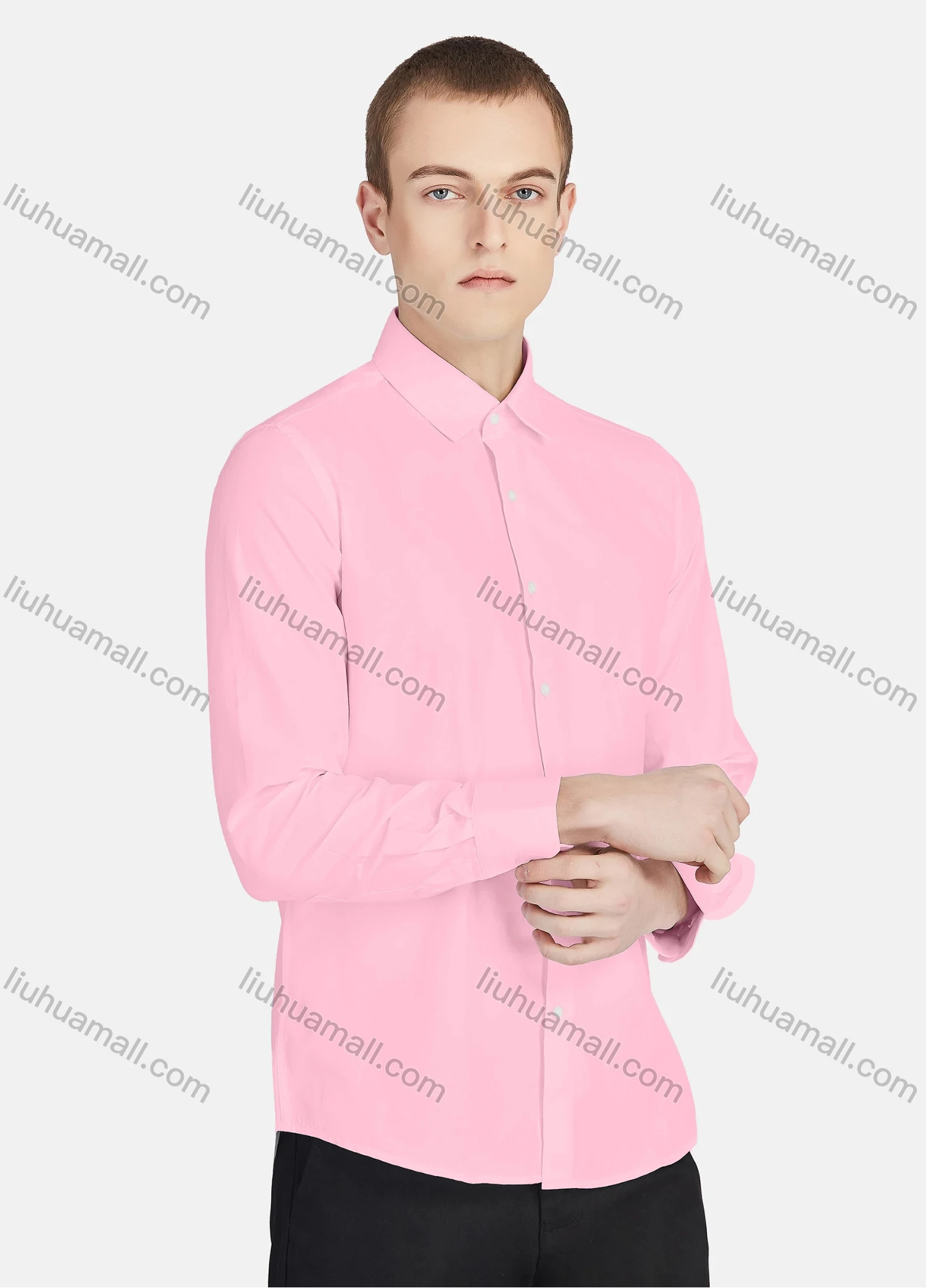 Wholesale Men's Casual Collared Long Sleeve Button Down Plain Shirt 730-1# - Liuhuamall