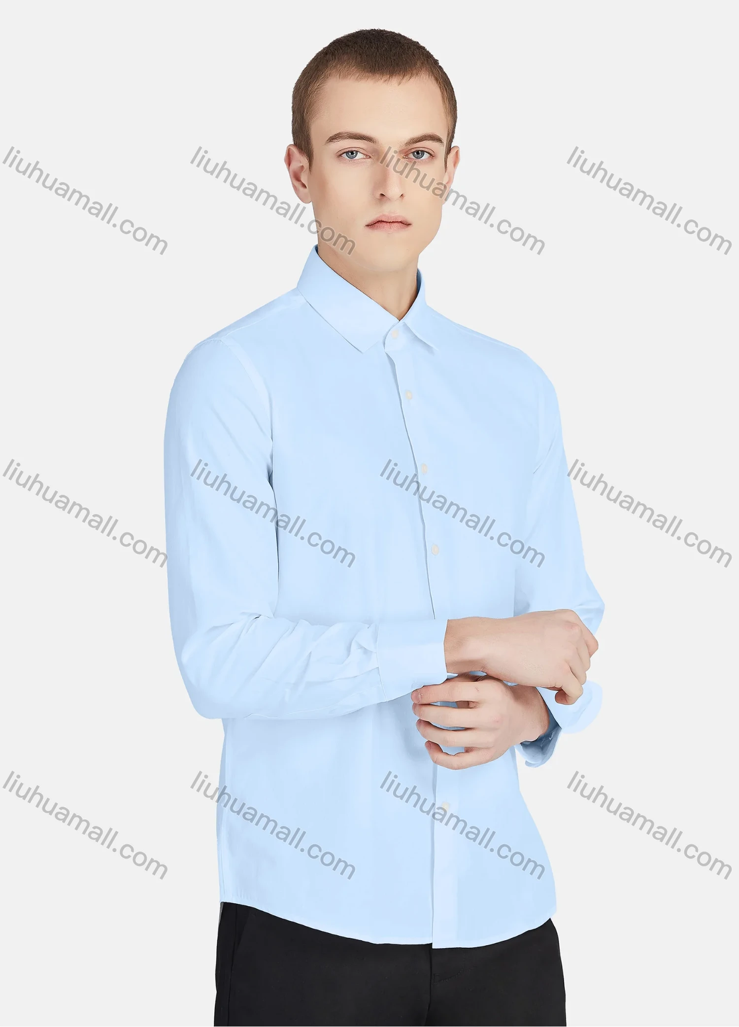 Wholesale Men's Casual Collared Long Sleeve Button Down Plain Shirt 730-1# - Liuhuamall