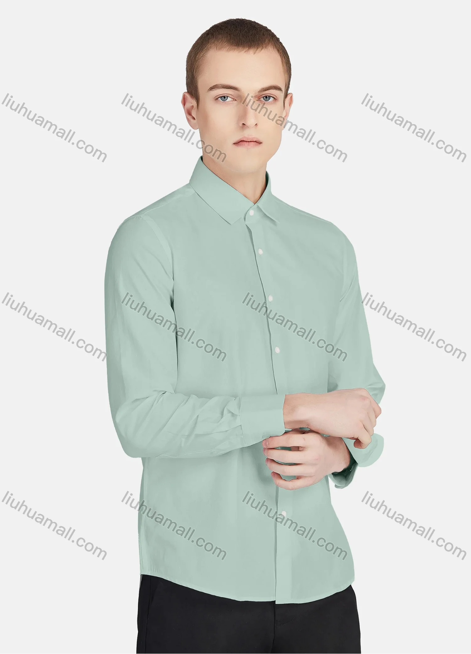 Wholesale Men's Casual Collared Long Sleeve Button Down Plain Shirt 730-1# - Liuhuamall