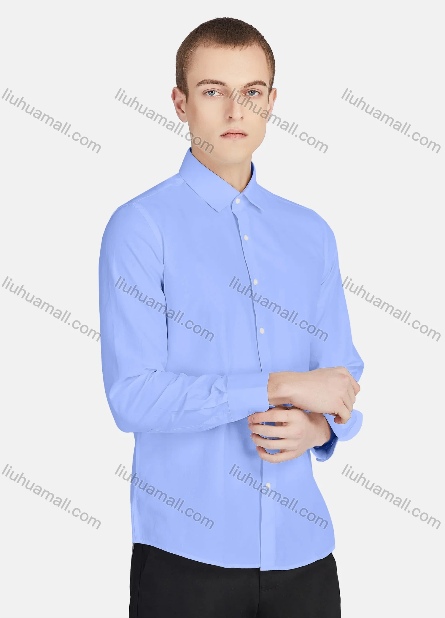 Wholesale Men's Casual Collared Long Sleeve Button Down Plain Shirt 730-1# - Liuhuamall