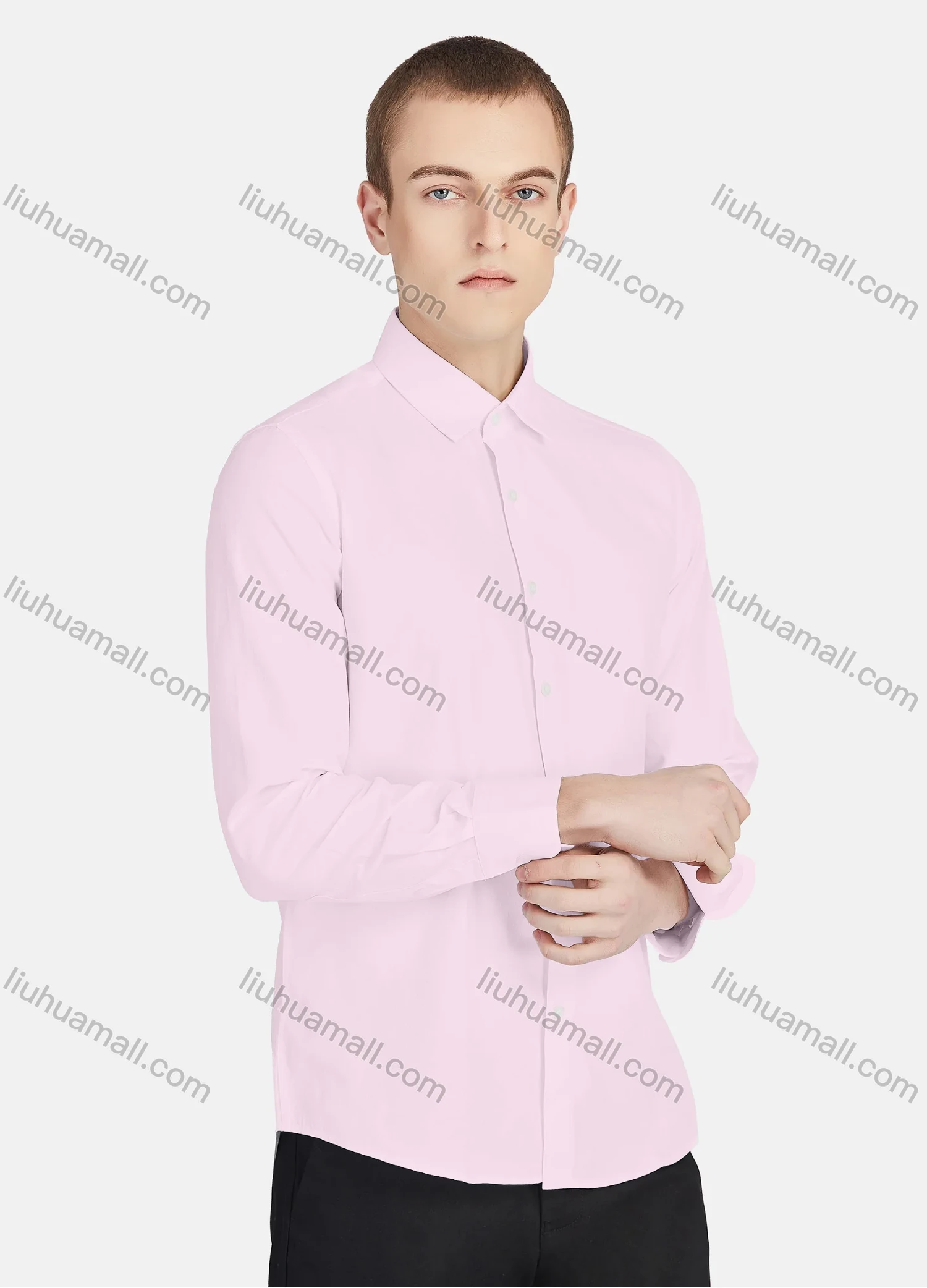 Wholesale Men's Casual Collared Long Sleeve Button Down Plain Shirt 730-1# - Liuhuamall