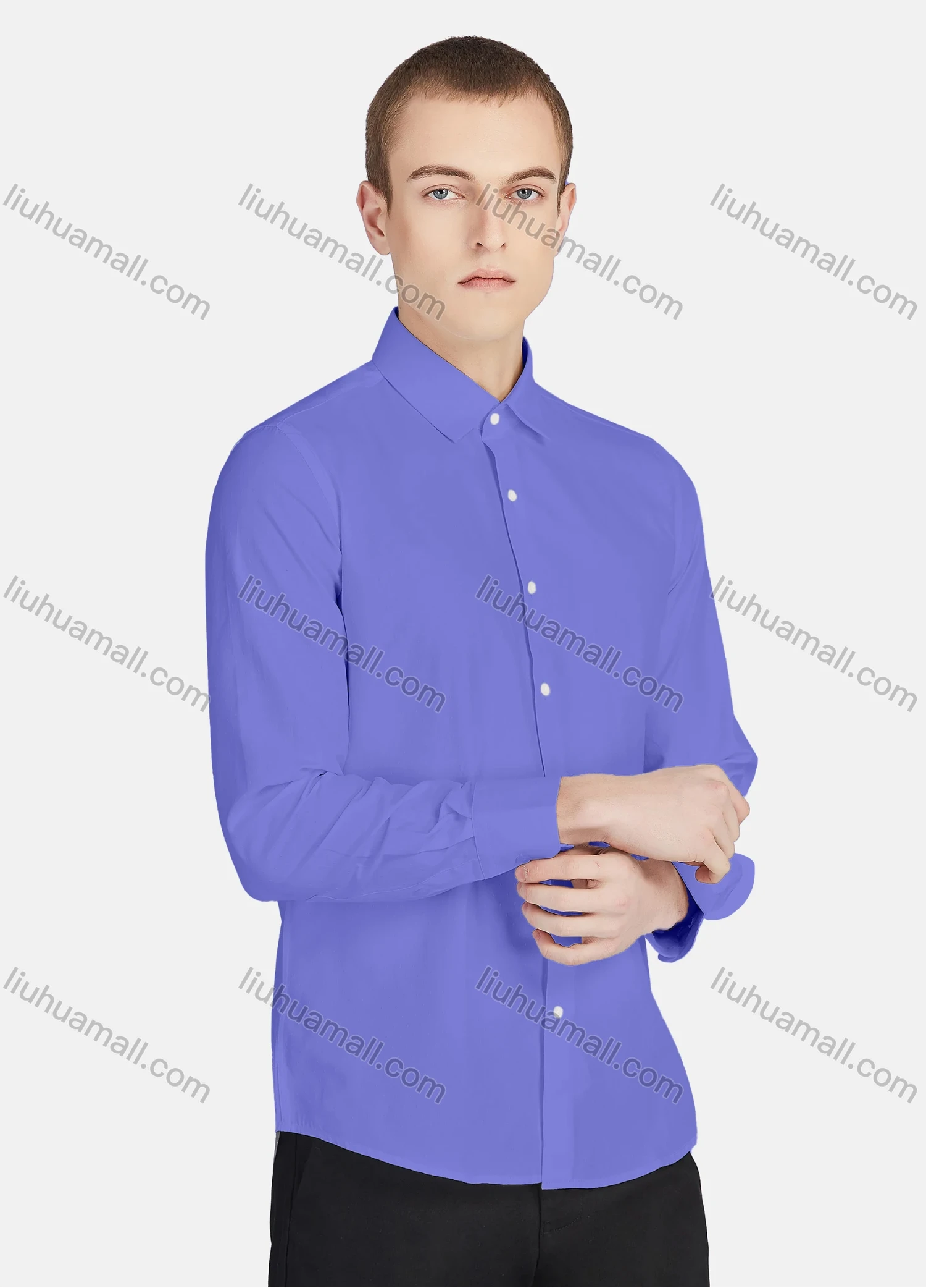 Wholesale Men's Casual Collared Long Sleeve Button Down Plain Shirt 730-1# - Liuhuamall