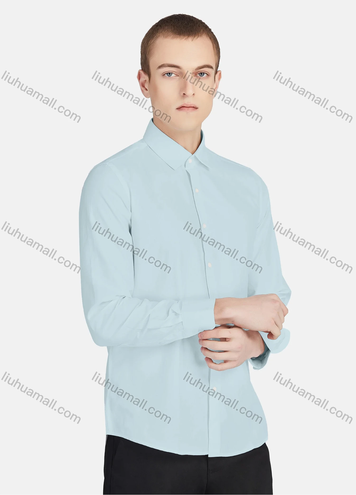 Wholesale Men's Casual Collared Long Sleeve Button Down Plain Shirt 730-1# - Liuhuamall