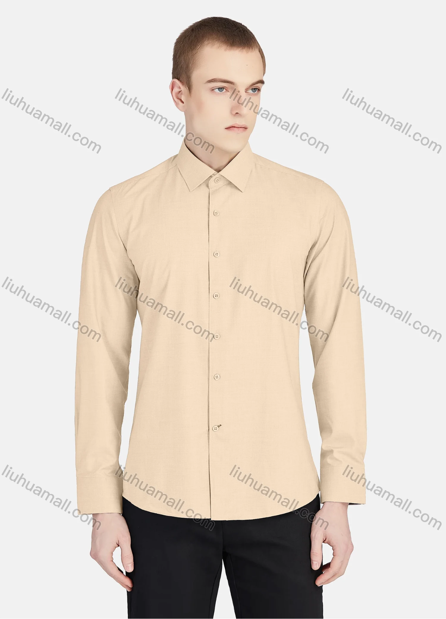Wholesale Men's Casual Collared Long Sleeve Button Down Plain Shirt 5003# - Liuhuamall