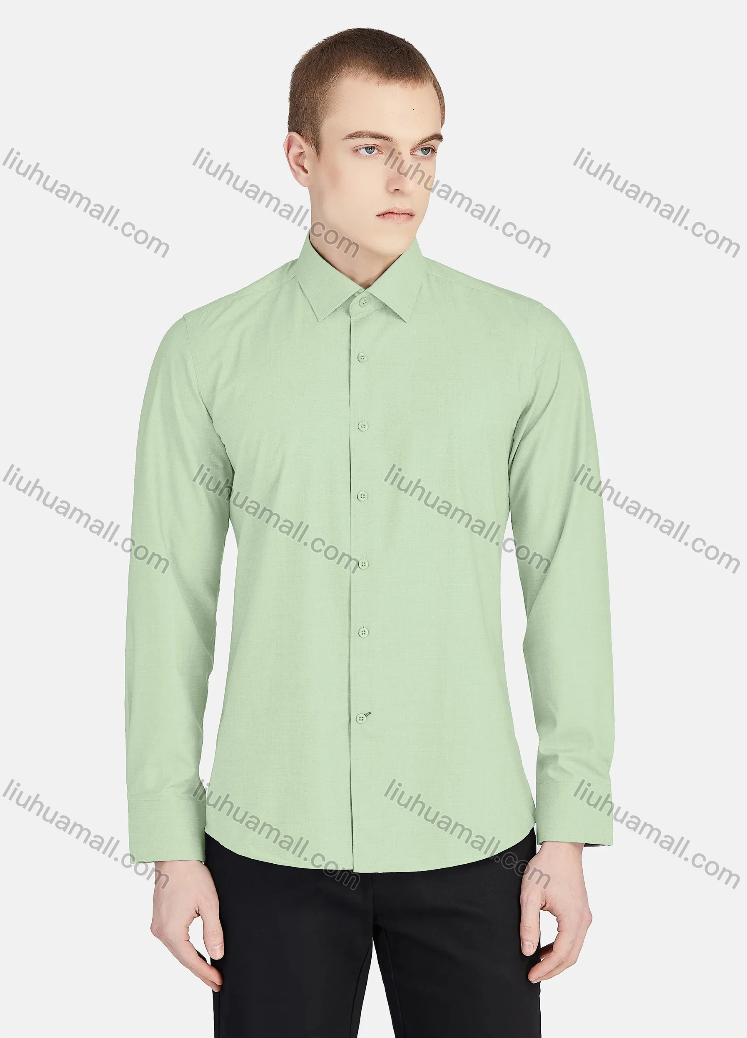 Wholesale Men's Casual Collared Long Sleeve Button Down Plain Shirt 5003# - Liuhuamall