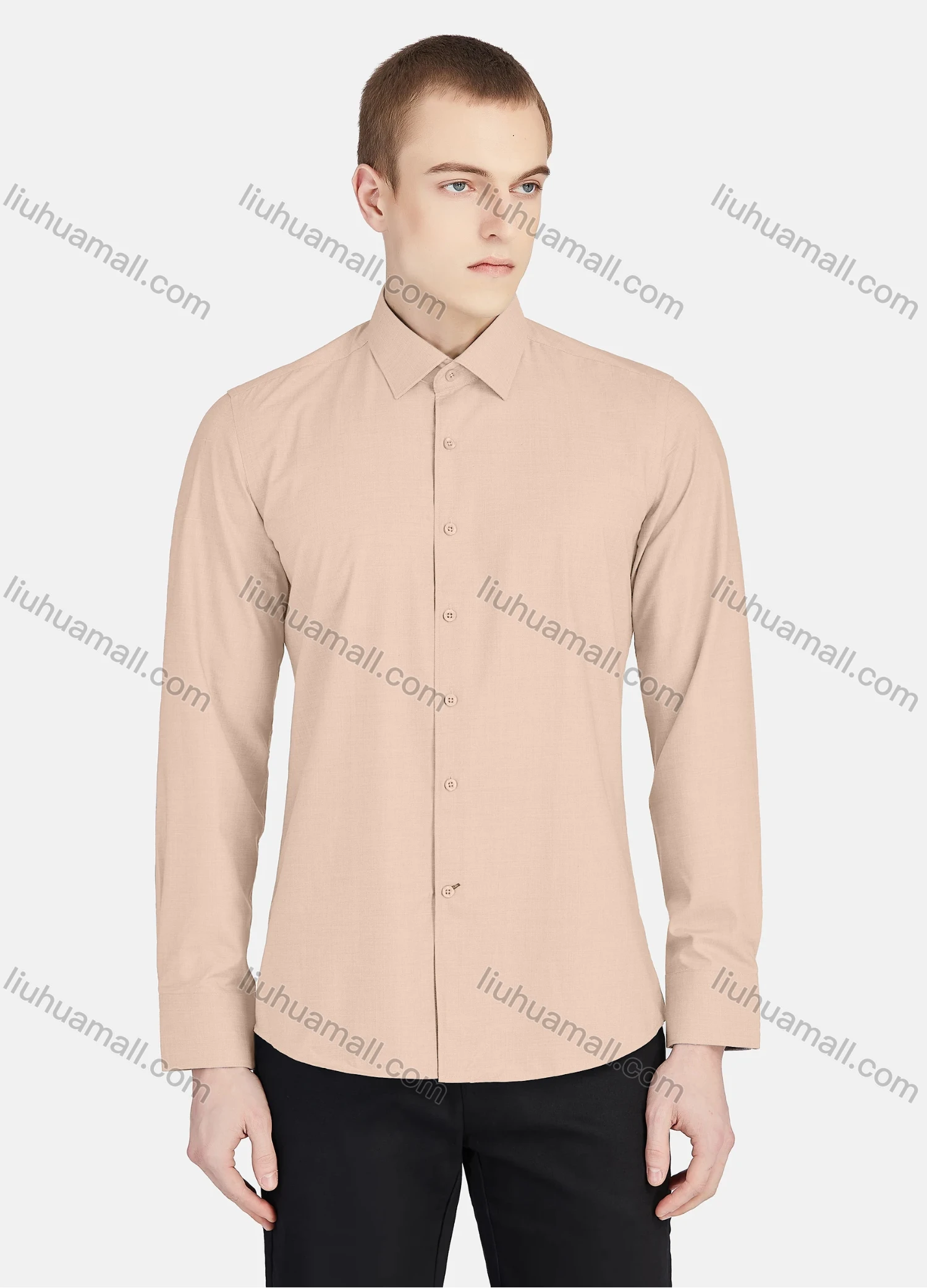 Wholesale Men's Casual Collared Long Sleeve Button Down Plain Shirt 5003# - Liuhuamall