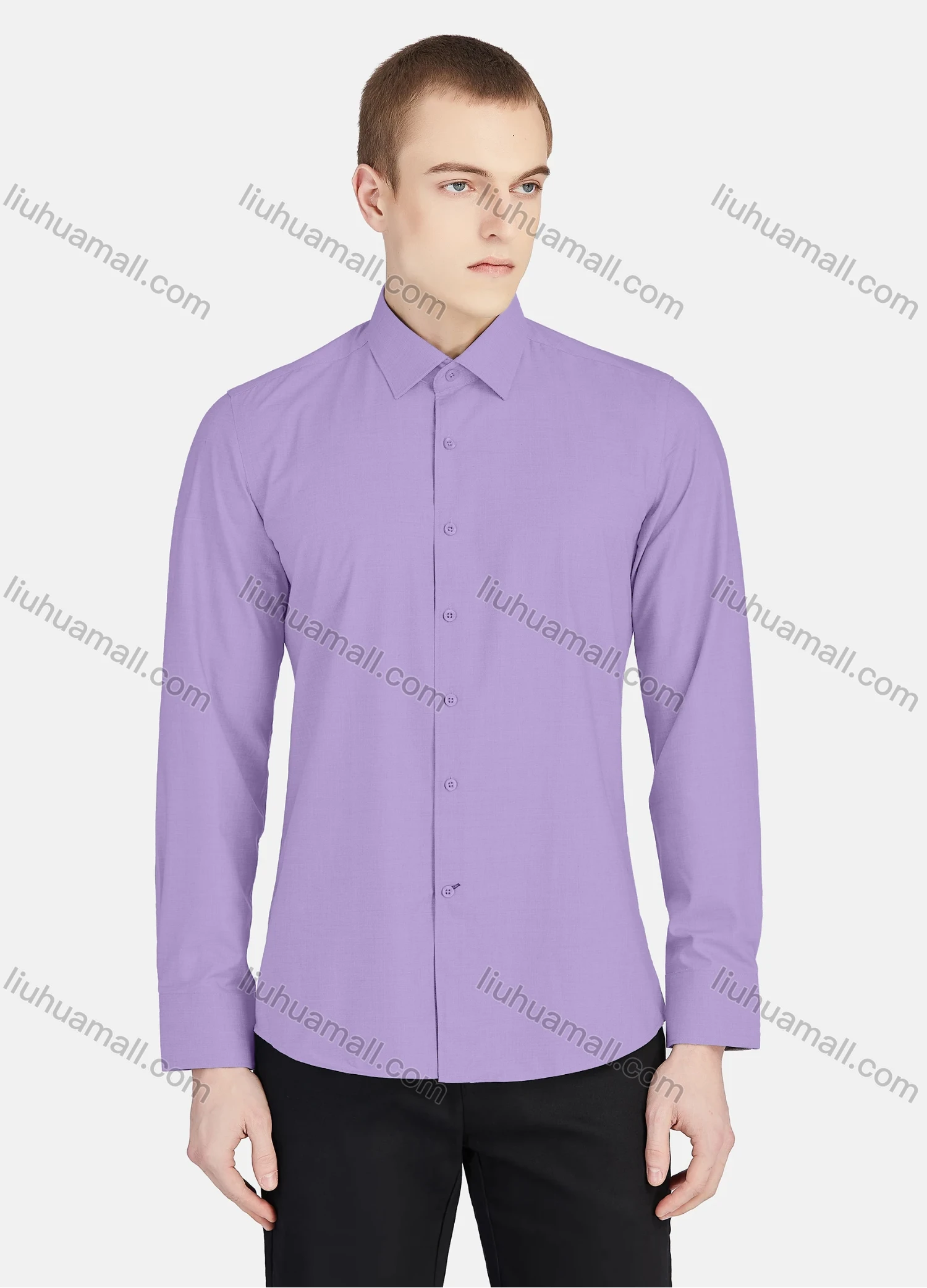 Wholesale Men's Casual Collared Long Sleeve Button Down Plain Shirt 5003# - Liuhuamall
