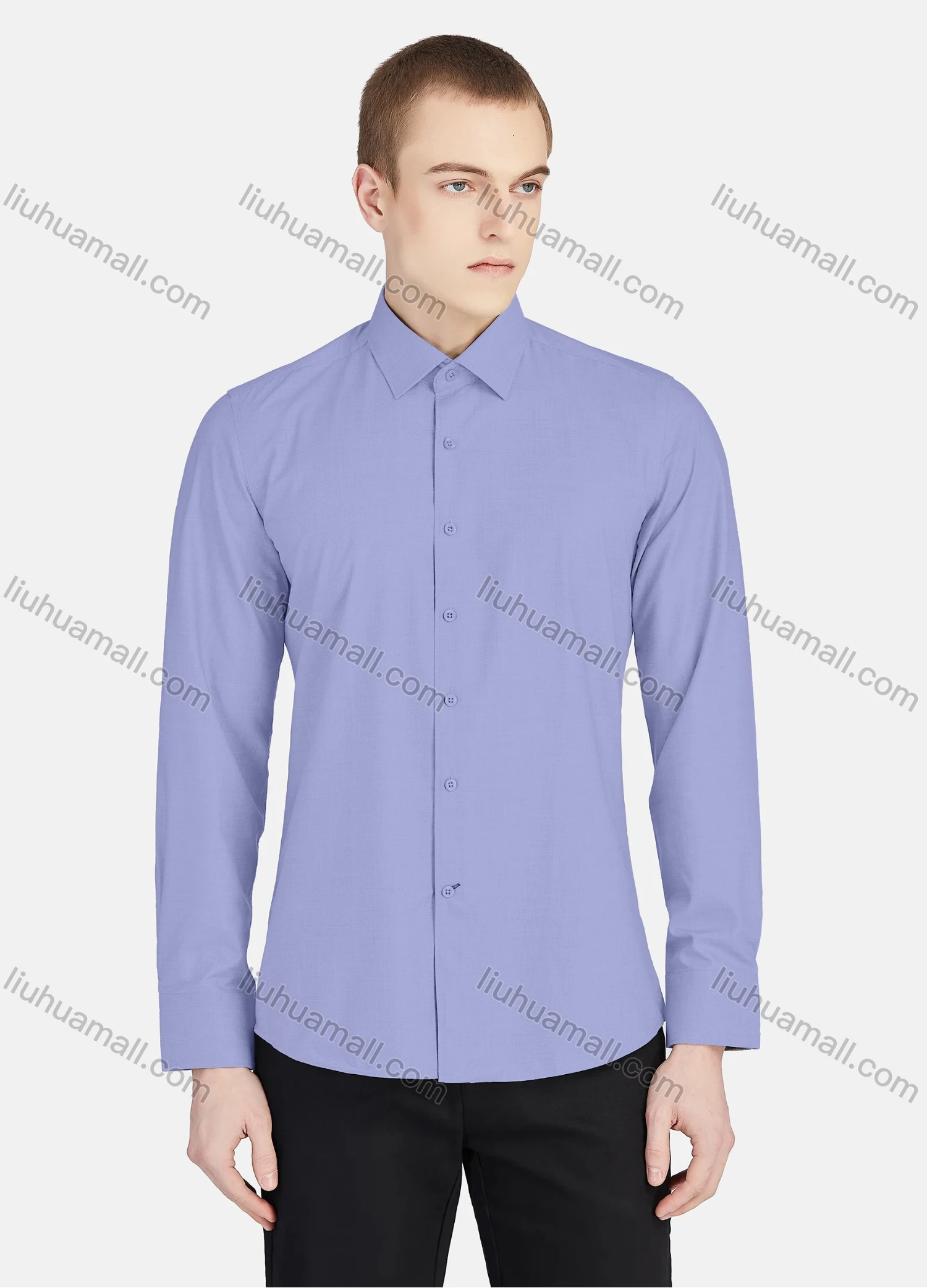 Wholesale Men's Casual Collared Long Sleeve Button Down Plain Shirt 5003# - Liuhuamall