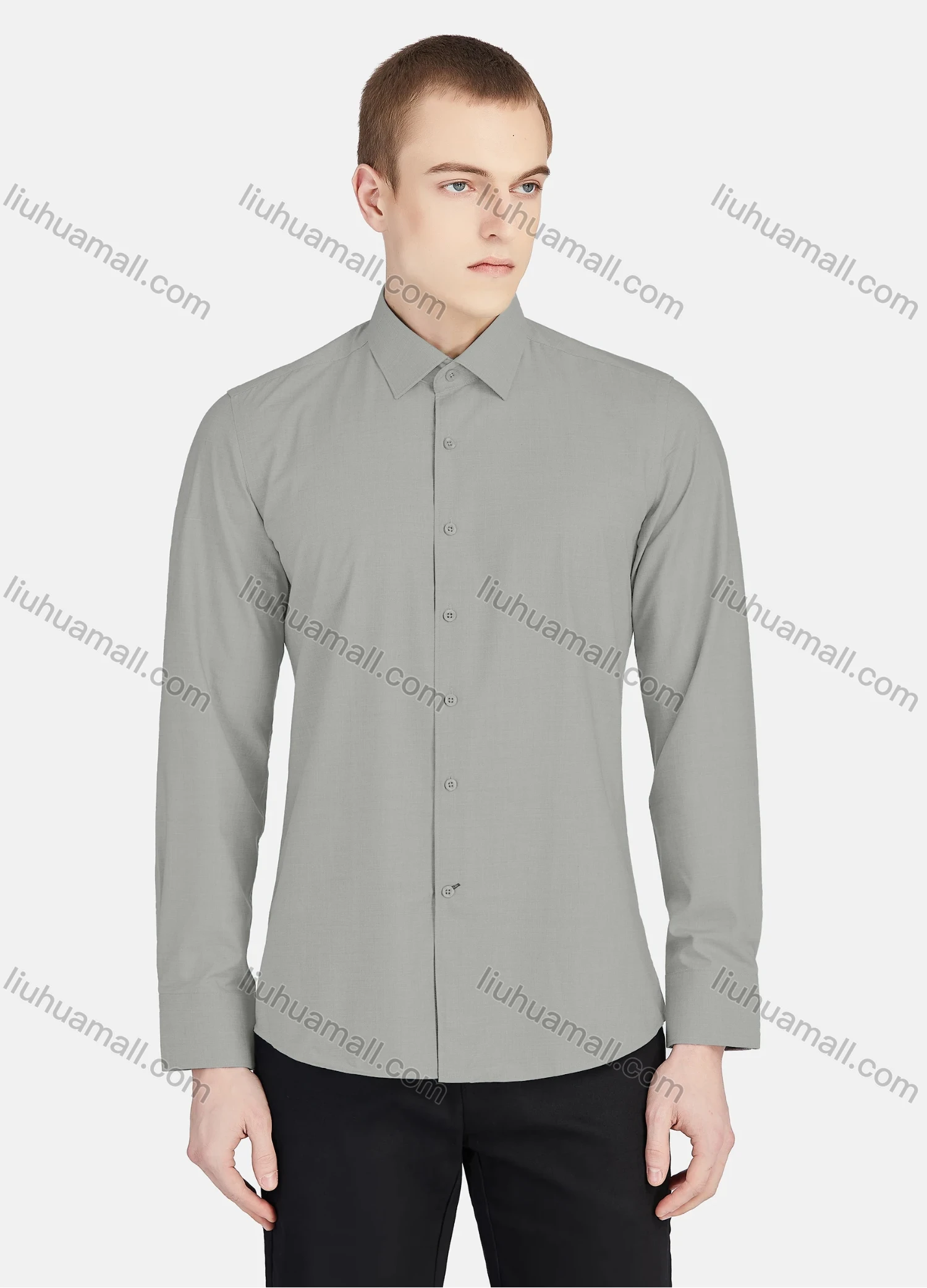 Wholesale Men's Casual Collared Long Sleeve Button Down Plain Shirt 5003# - Liuhuamall