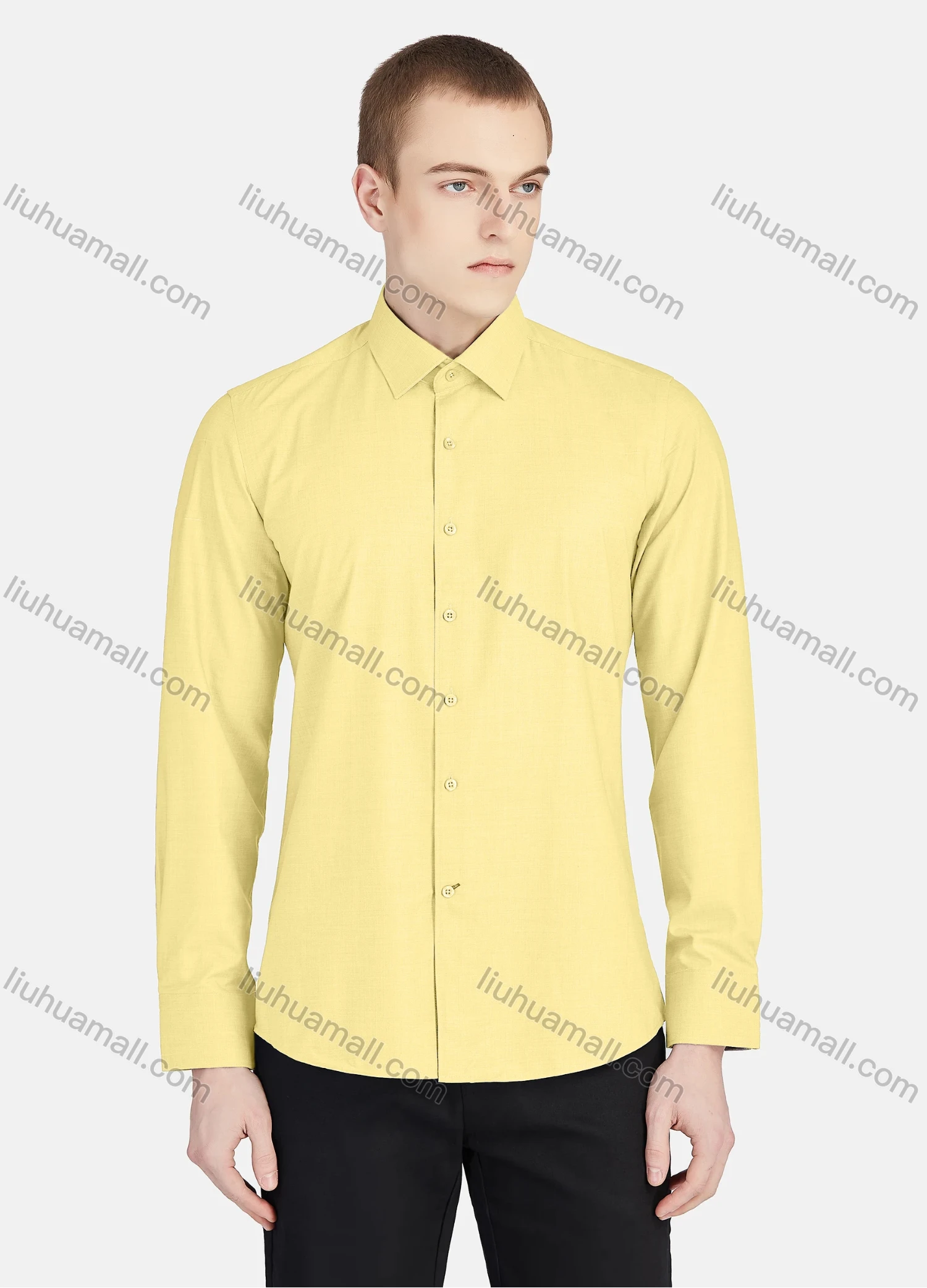 Wholesale Men's Casual Collared Long Sleeve Button Down Plain Shirt 5003# - Liuhuamall