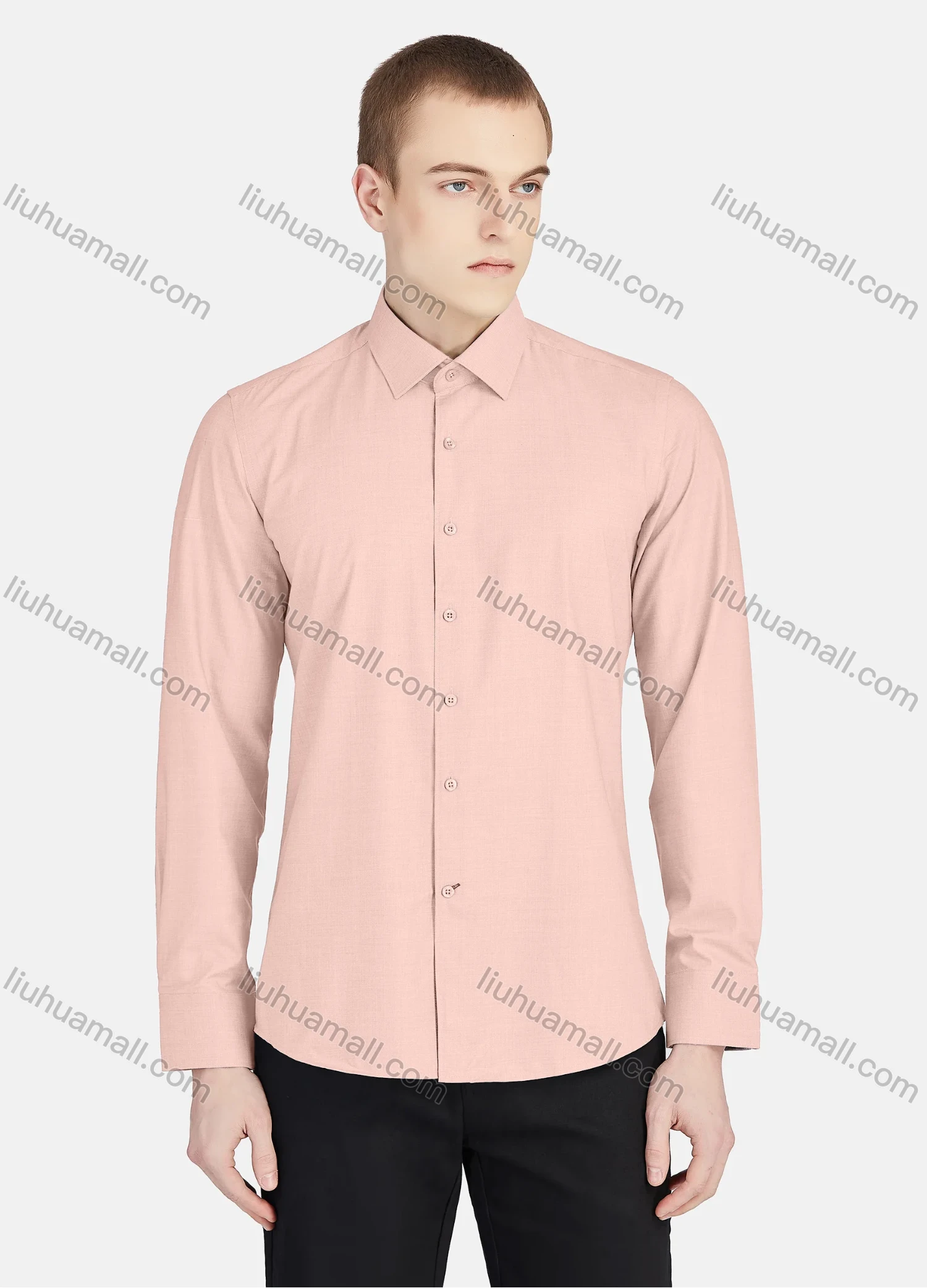 Wholesale Men's Casual Collared Long Sleeve Button Down Plain Shirt 5003# - Liuhuamall