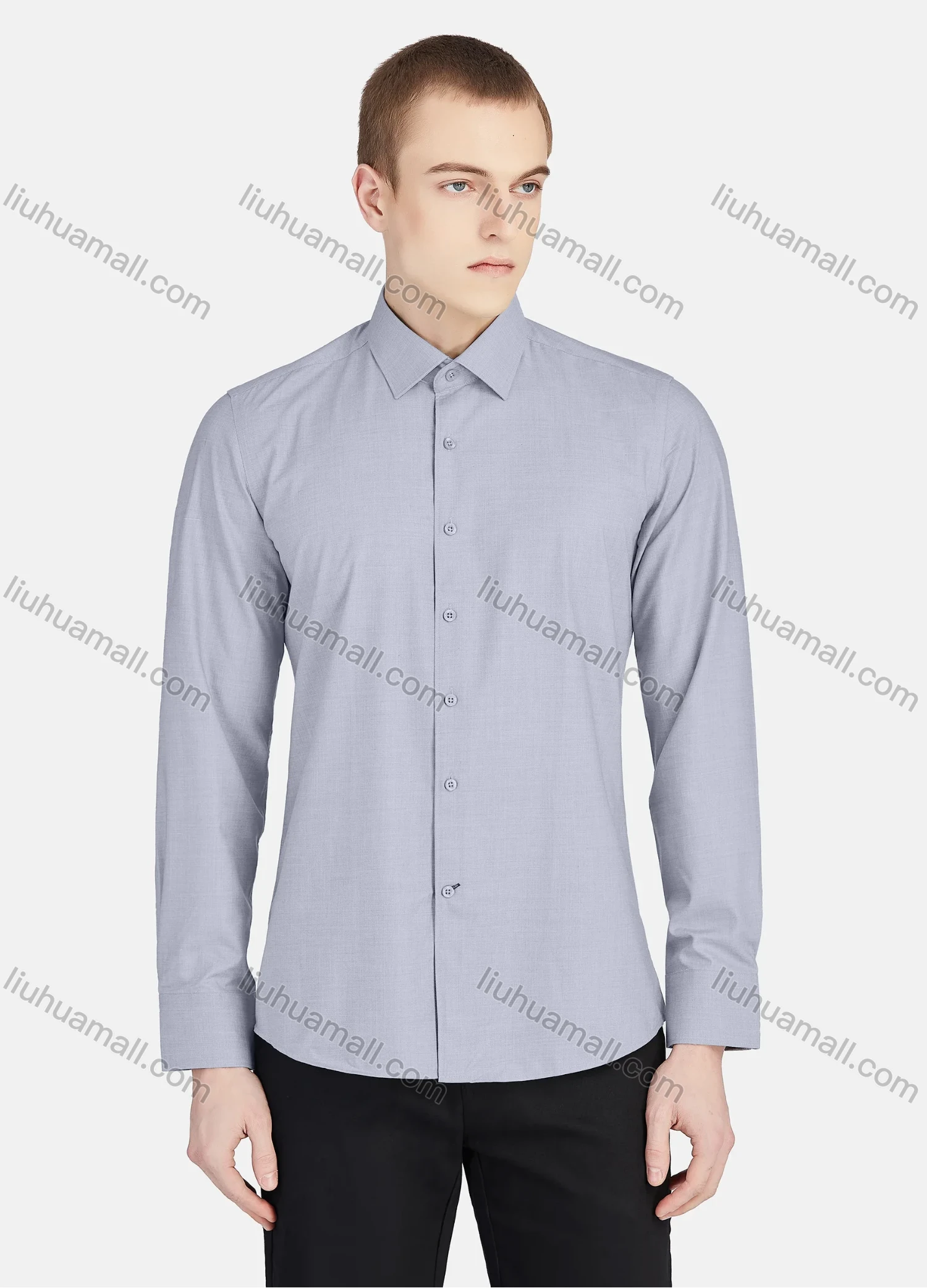 Wholesale Men's Casual Collared Long Sleeve Button Down Plain Shirt 5003# - Liuhuamall