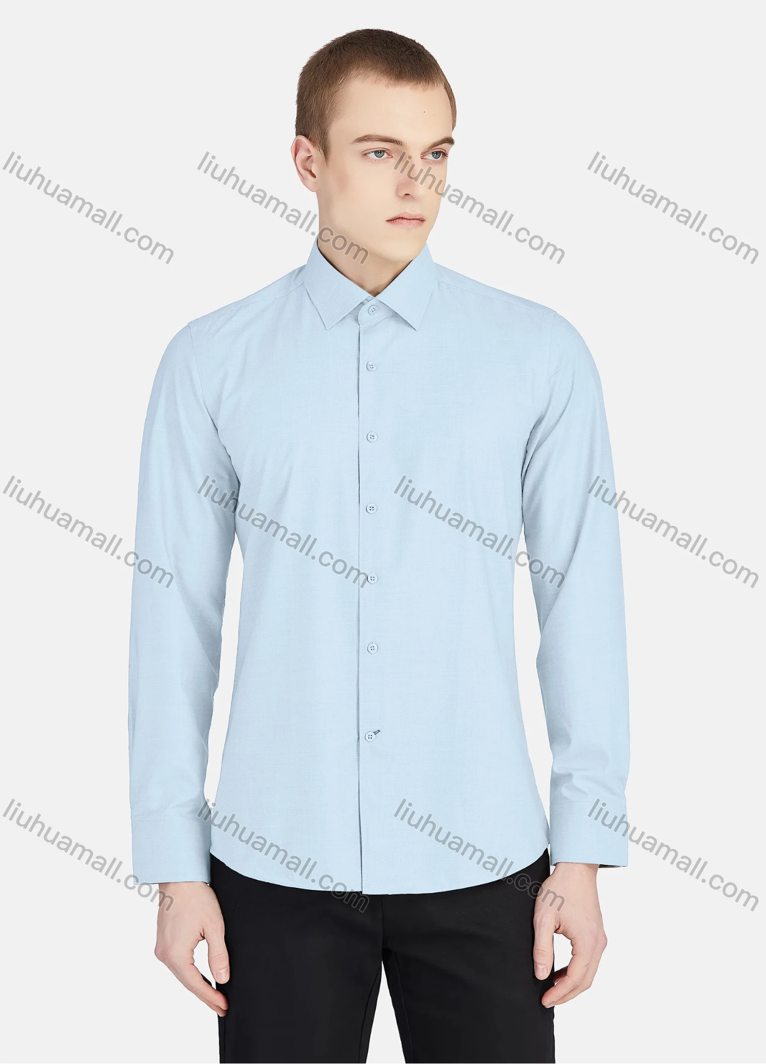 Wholesale Men's Casual Collared Long Sleeve Button Down Plain Shirt 5003# - Liuhuamall