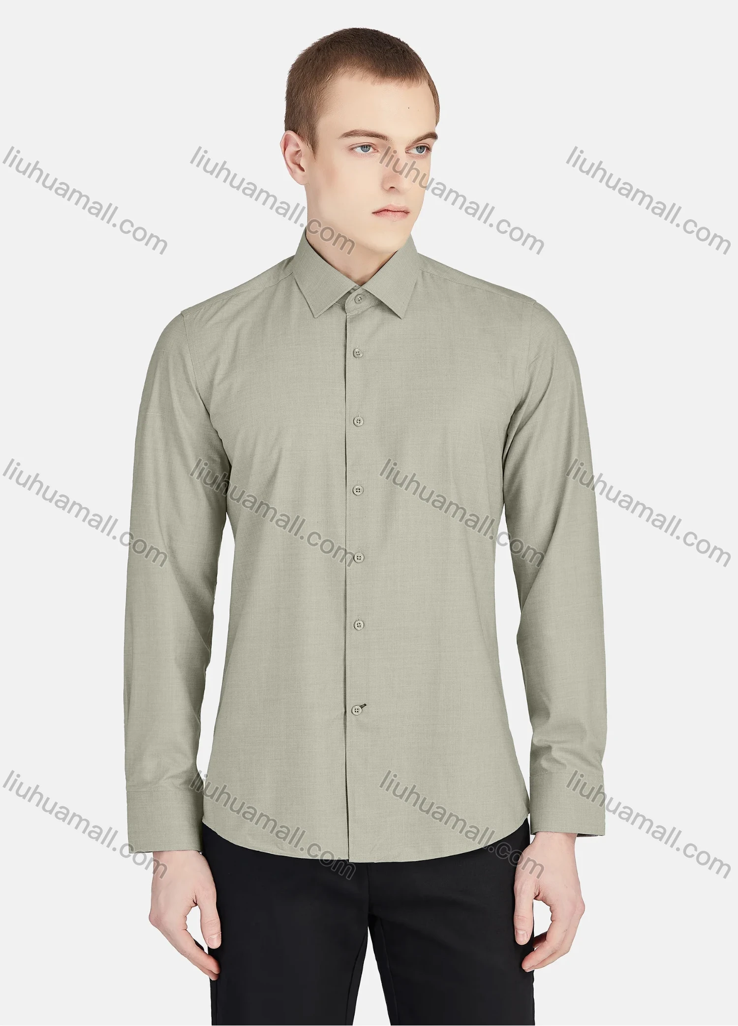 Wholesale Men's Casual Collared Long Sleeve Button Down Plain Shirt 5003# - Liuhuamall