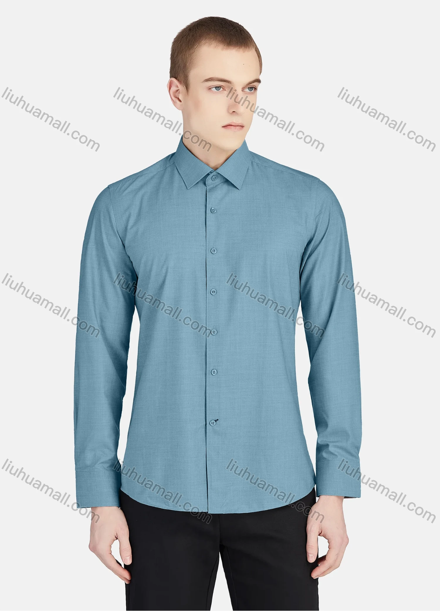 Wholesale Men's Casual Collared Long Sleeve Button Down Plain Shirt 5003# - Liuhuamall