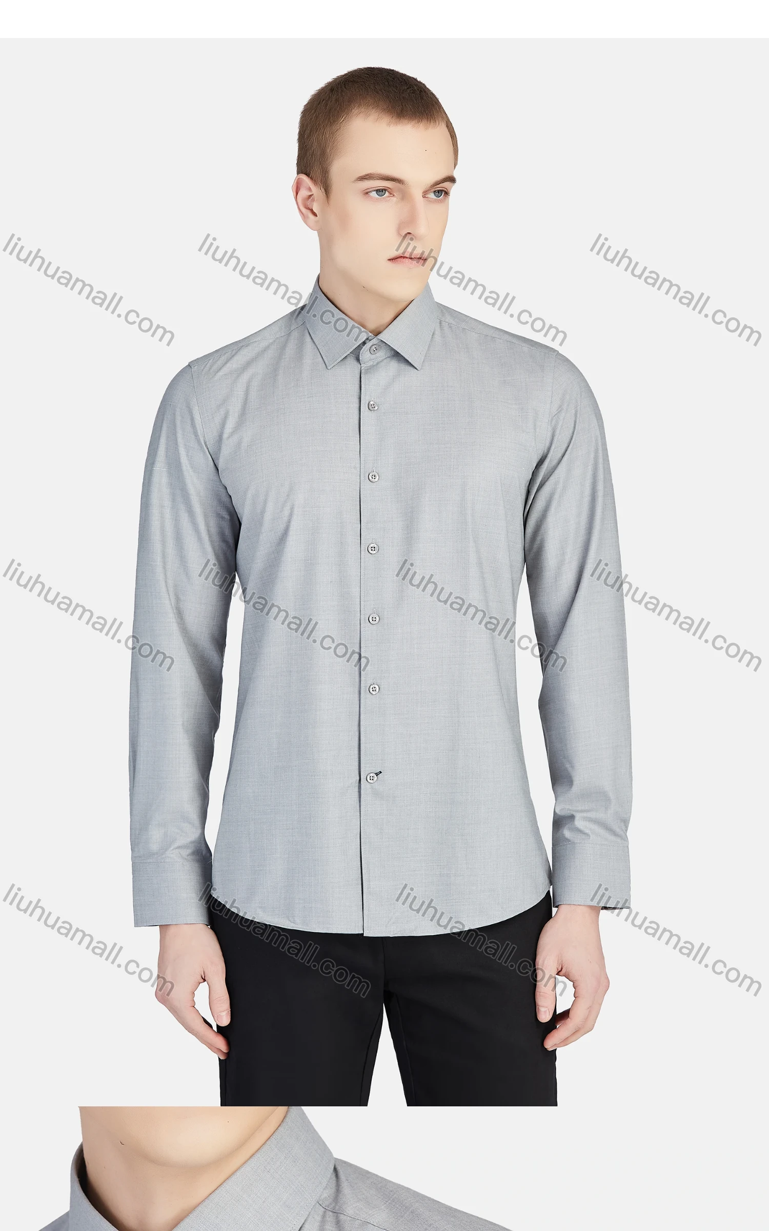 Wholesale Men's Casual Collared Long Sleeve Button Down Plain Shirt 5003# - Liuhuamall