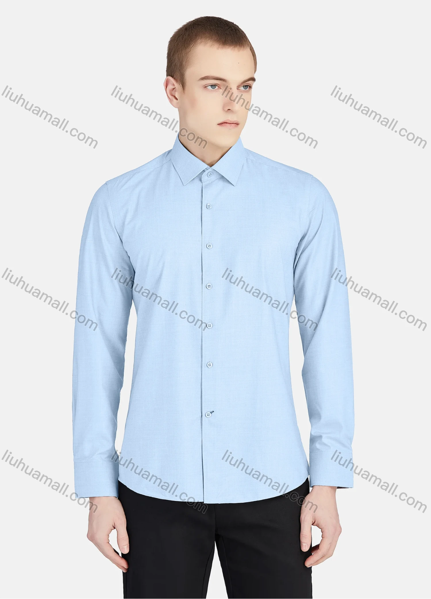 Wholesale Men's Casual Collared Long Sleeve Button Down Plain Shirt 5003# - Liuhuamall