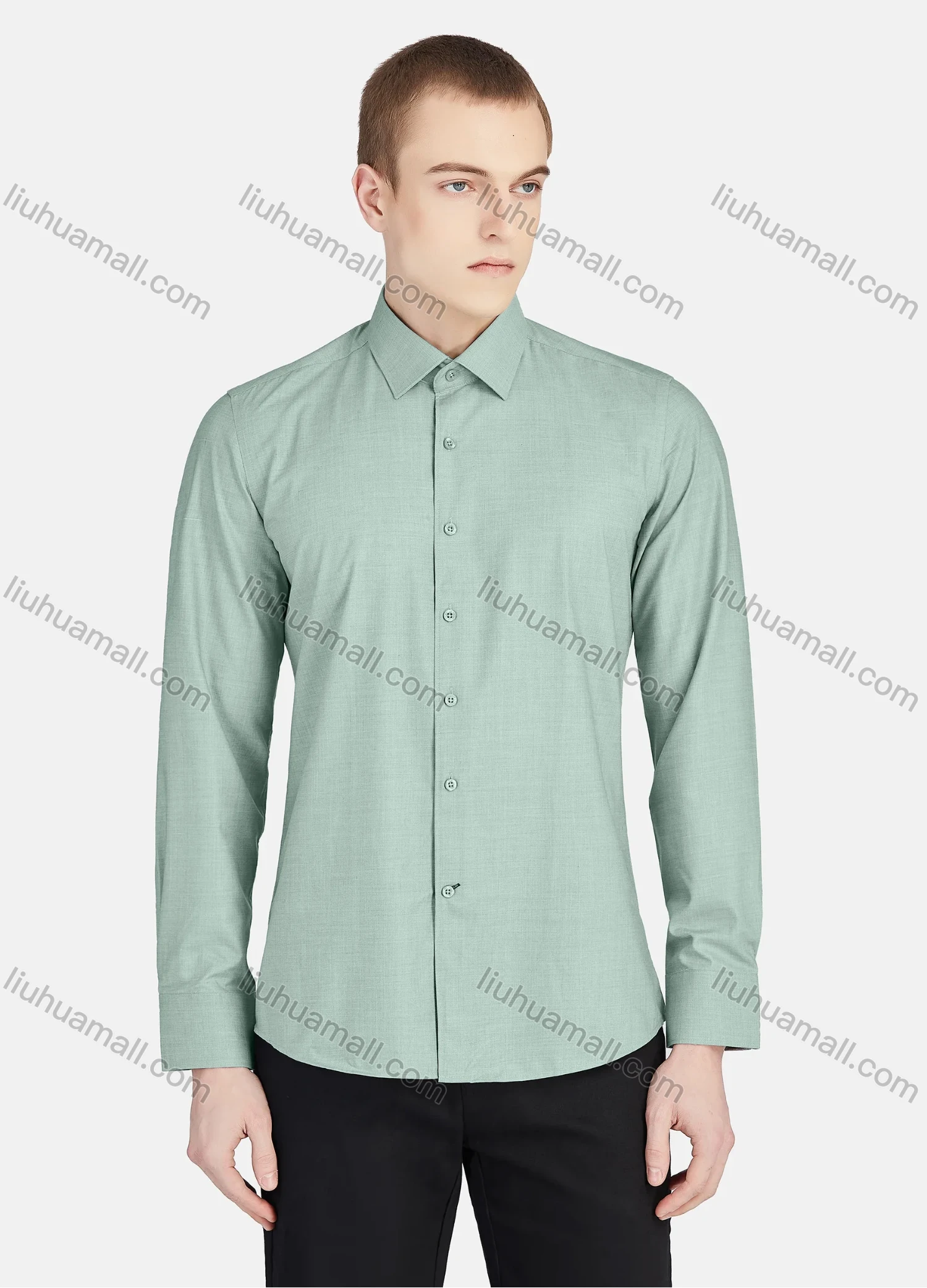 Wholesale Men's Casual Collared Long Sleeve Button Down Plain Shirt 5003# - Liuhuamall