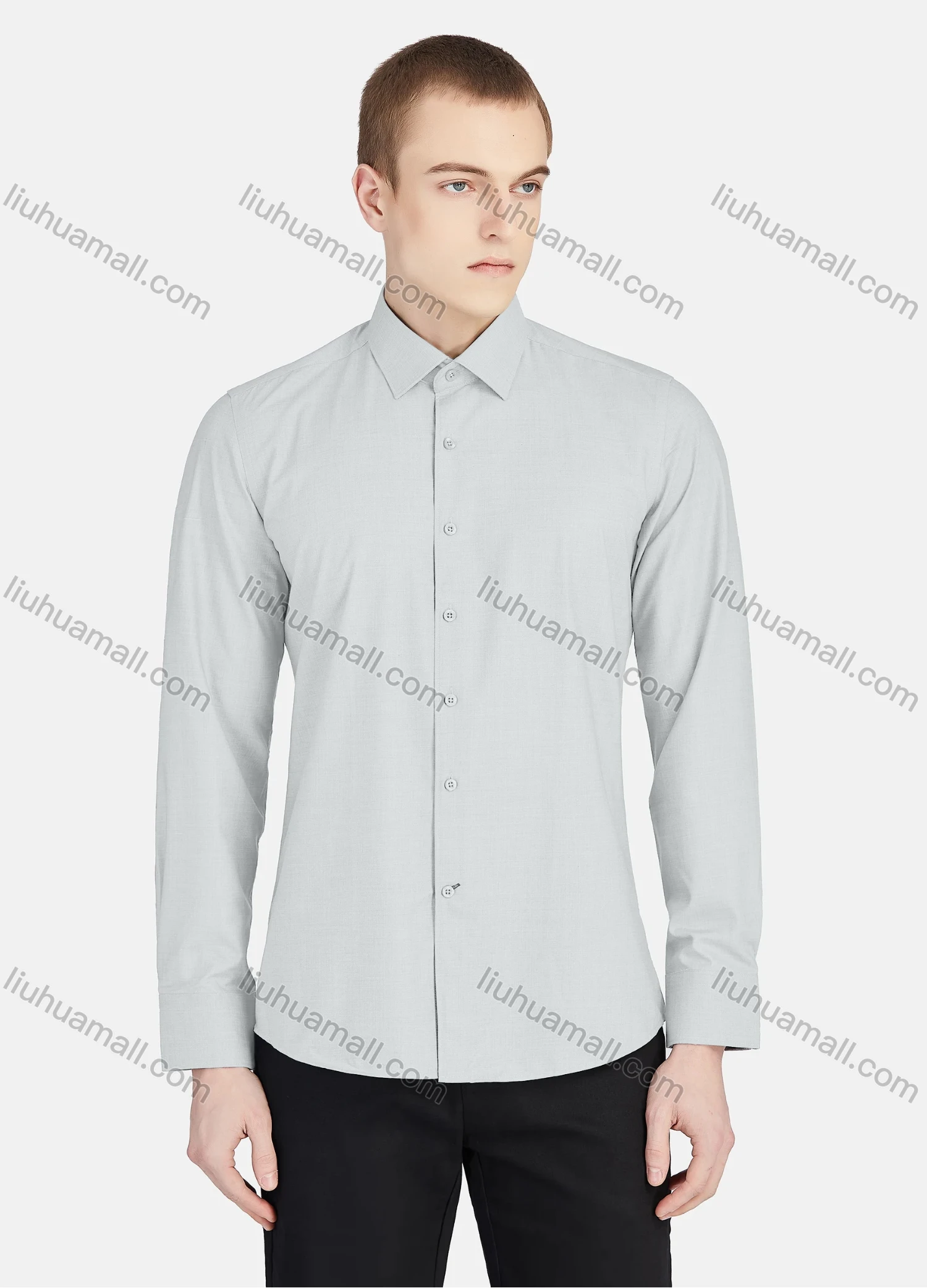 Wholesale Men's Casual Collared Long Sleeve Button Down Plain Shirt 5003# - Liuhuamall