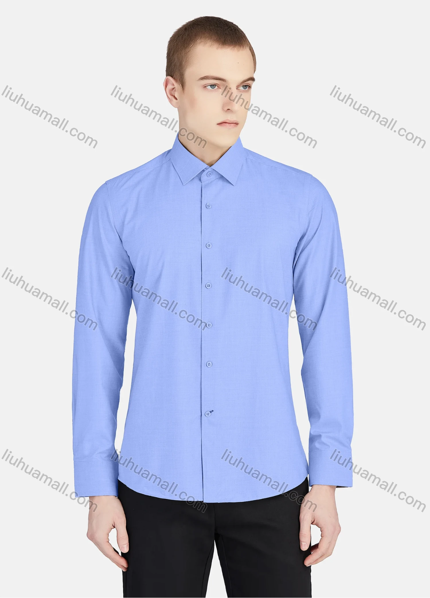 Wholesale Men's Casual Collared Long Sleeve Button Down Plain Shirt 5003# - Liuhuamall