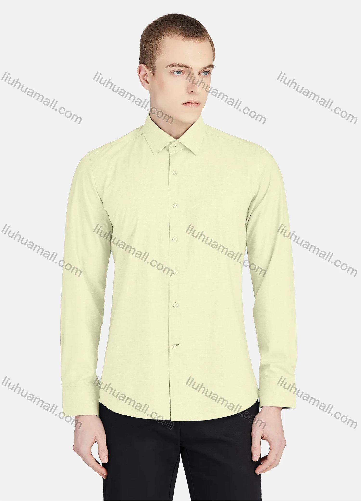 Wholesale Men's Casual Collared Long Sleeve Button Down Plain Shirt 5003# - Liuhuamall