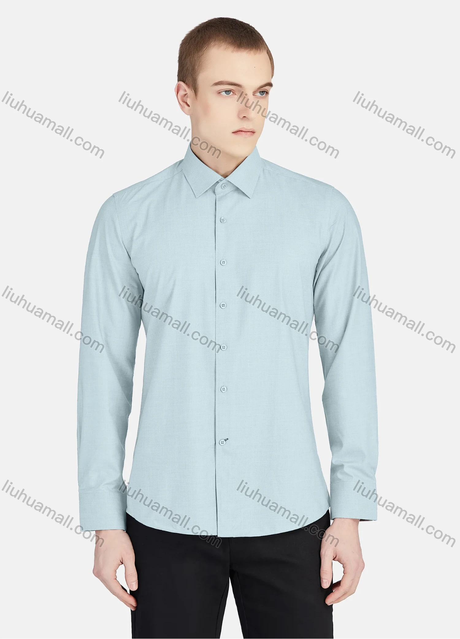 Wholesale Men's Casual Collared Long Sleeve Button Down Plain Shirt 5003# - Liuhuamall