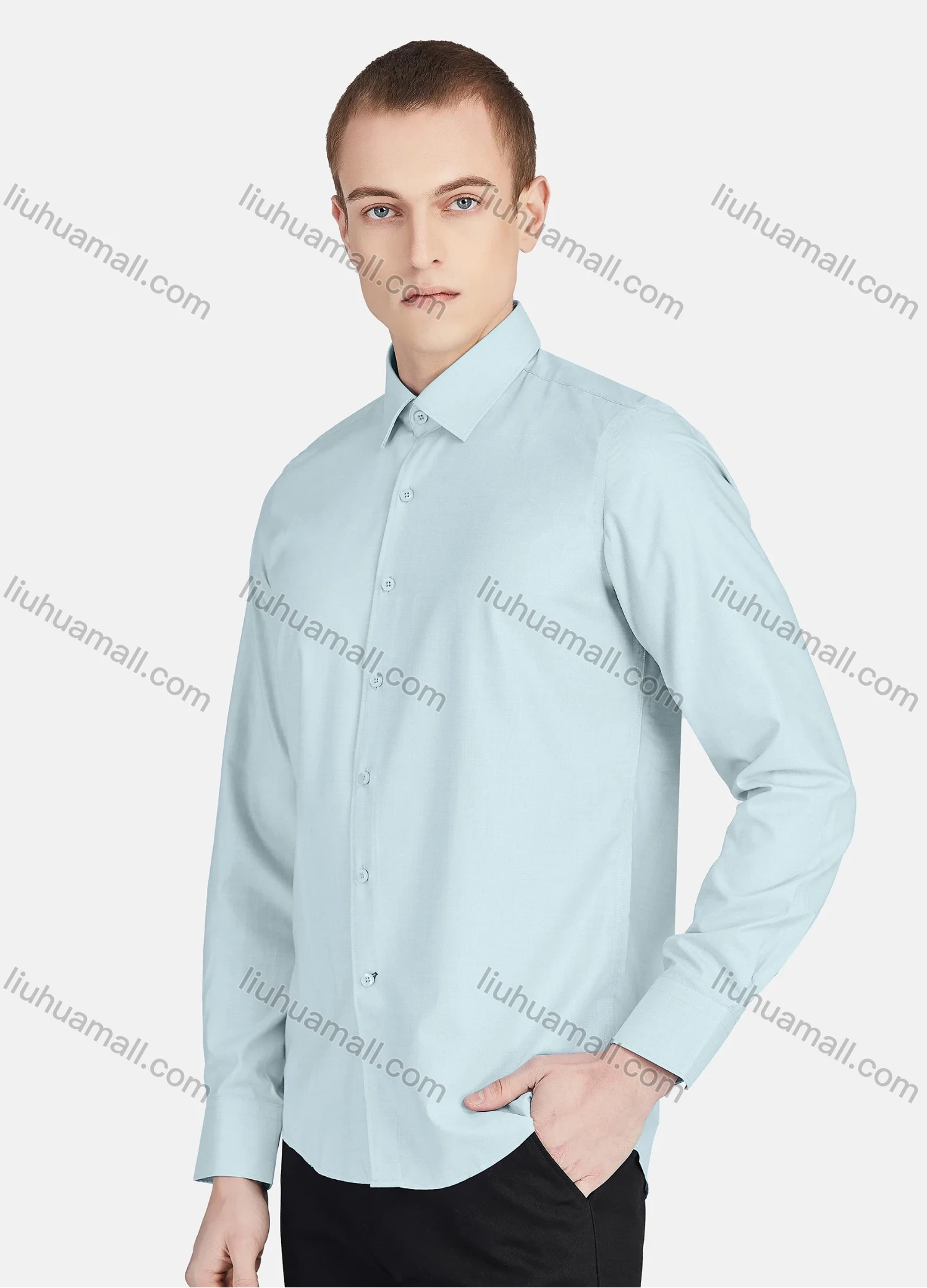 Wholesale Men's Casual Collared Long Sleeve Button Down Plain Shirt 5010# - Liuhuamall