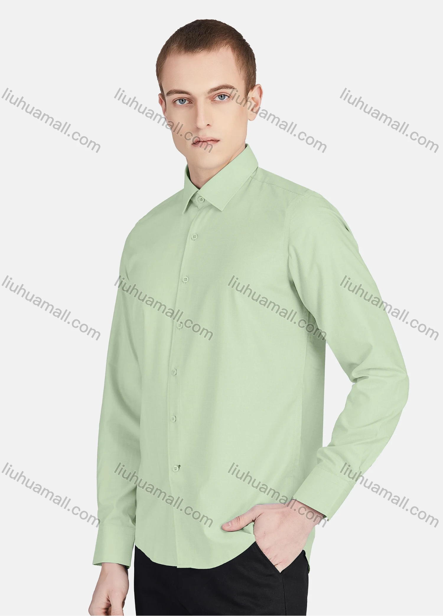 Wholesale Men's Casual Collared Long Sleeve Button Down Plain Shirt 5010# - Liuhuamall