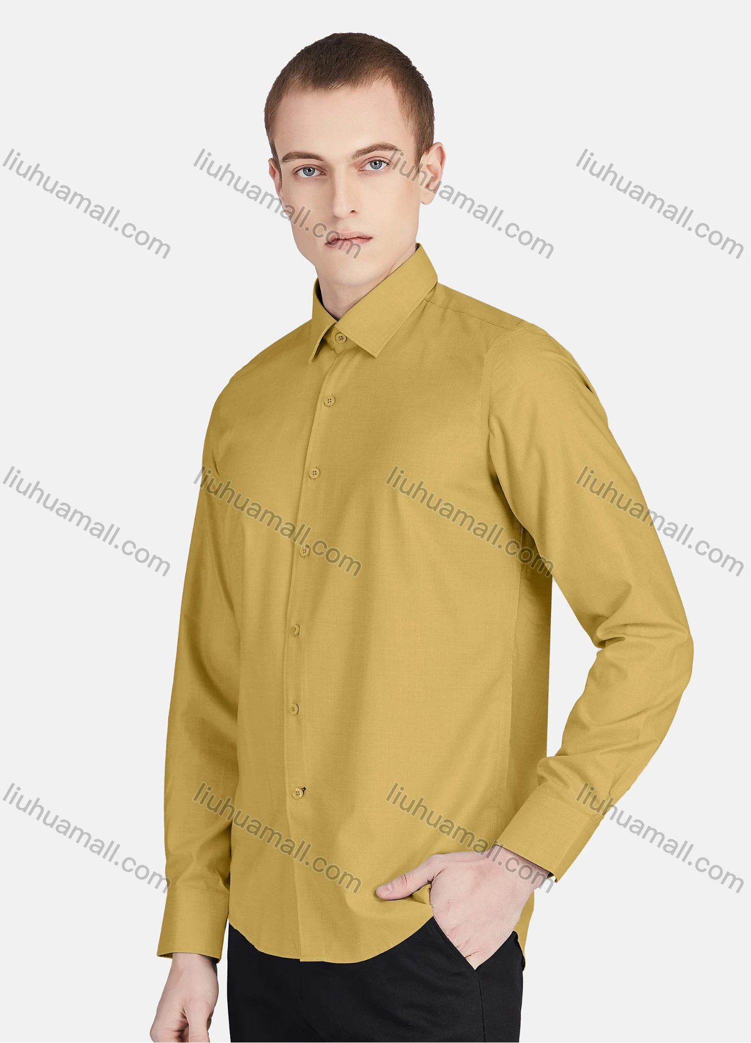 Wholesale Men's Casual Collared Long Sleeve Button Down Plain Shirt 5010# - Liuhuamall