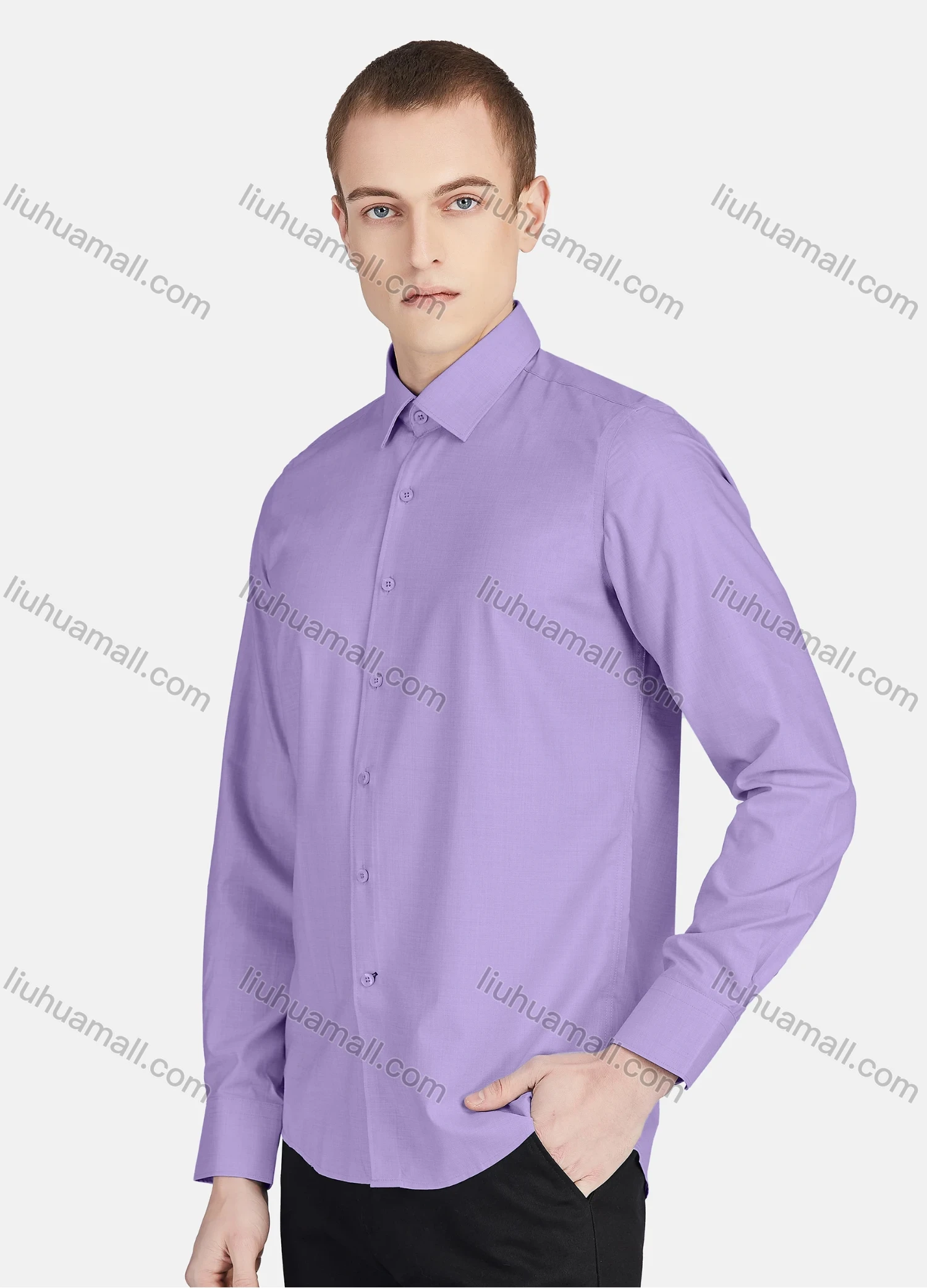 Wholesale Men's Casual Collared Long Sleeve Button Down Plain Shirt 5010# - Liuhuamall