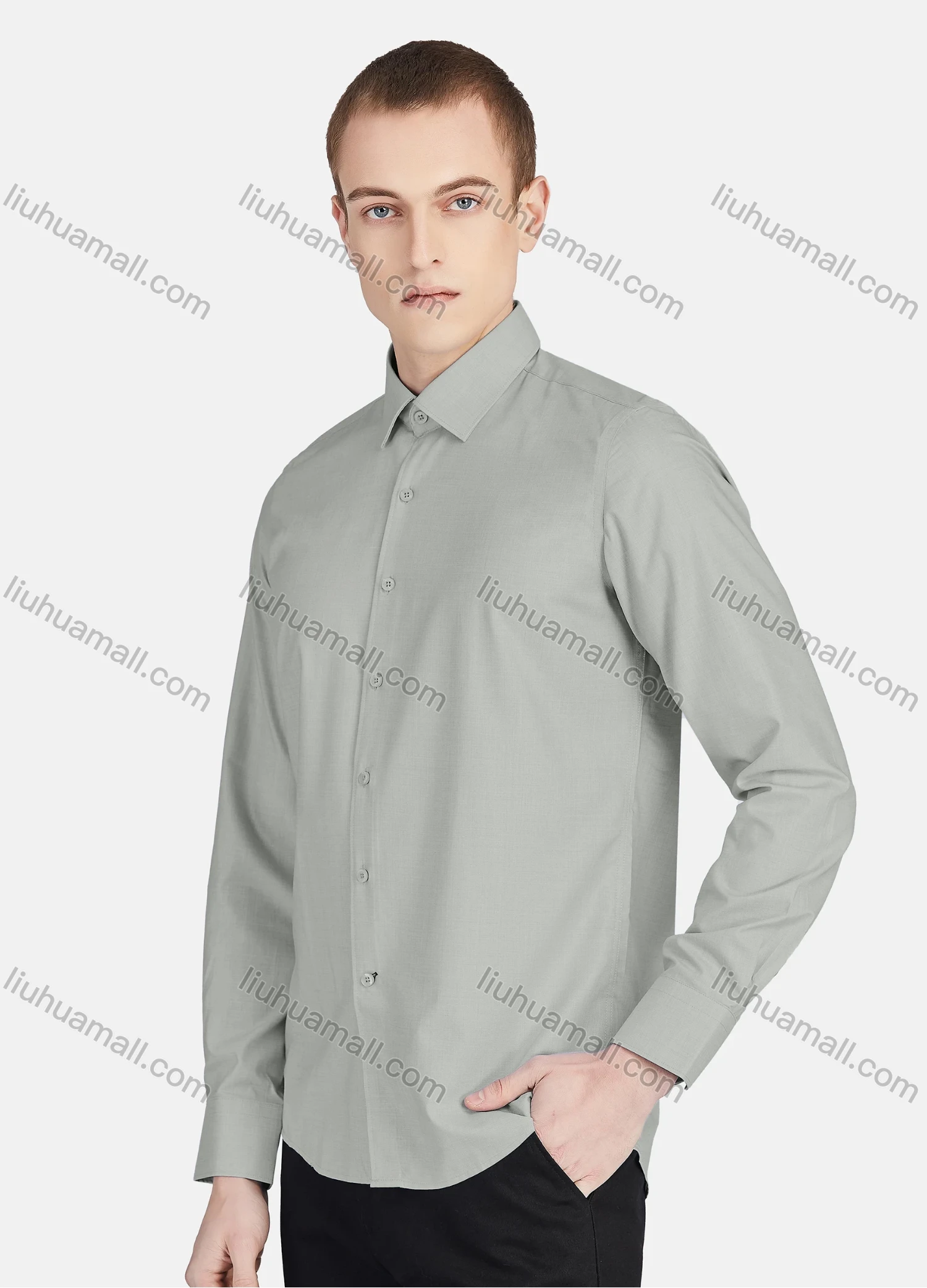 Wholesale Men's Casual Collared Long Sleeve Button Down Plain Shirt 5010# - Liuhuamall