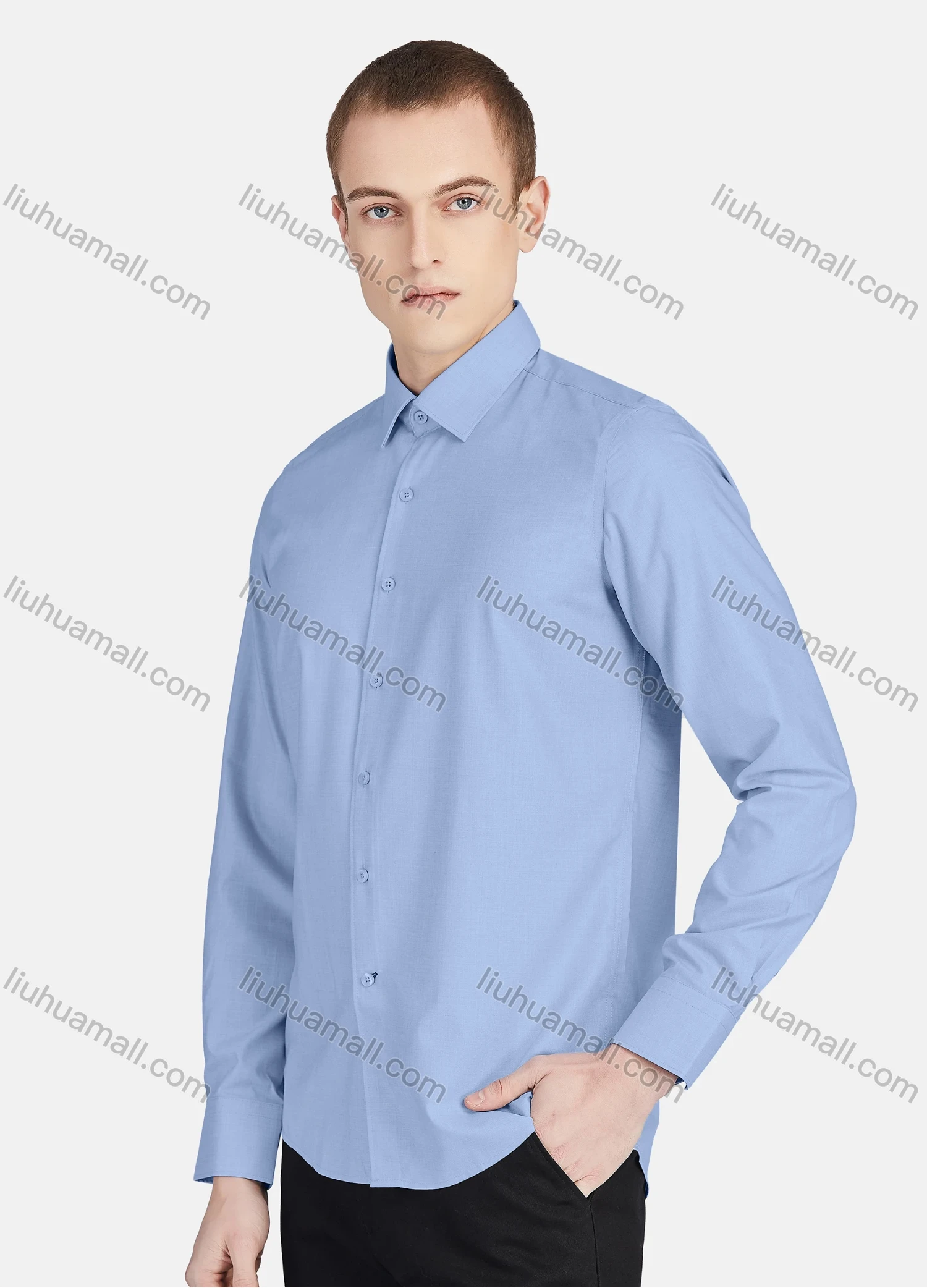 Wholesale Men's Casual Collared Long Sleeve Button Down Plain Shirt 5010# - Liuhuamall