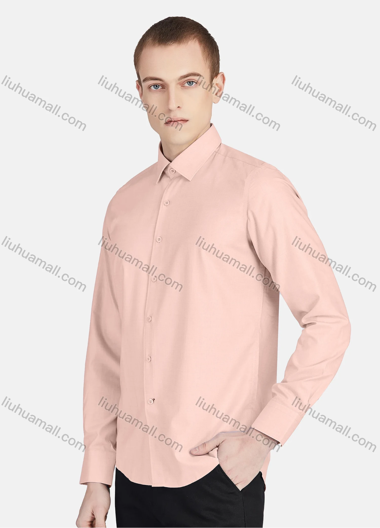 Wholesale Men's Casual Collared Long Sleeve Button Down Plain Shirt 5010# - Liuhuamall