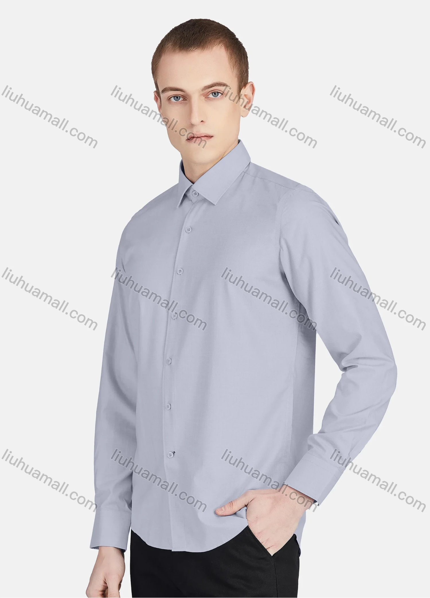 Wholesale Men's Casual Collared Long Sleeve Button Down Plain Shirt 5010# - Liuhuamall