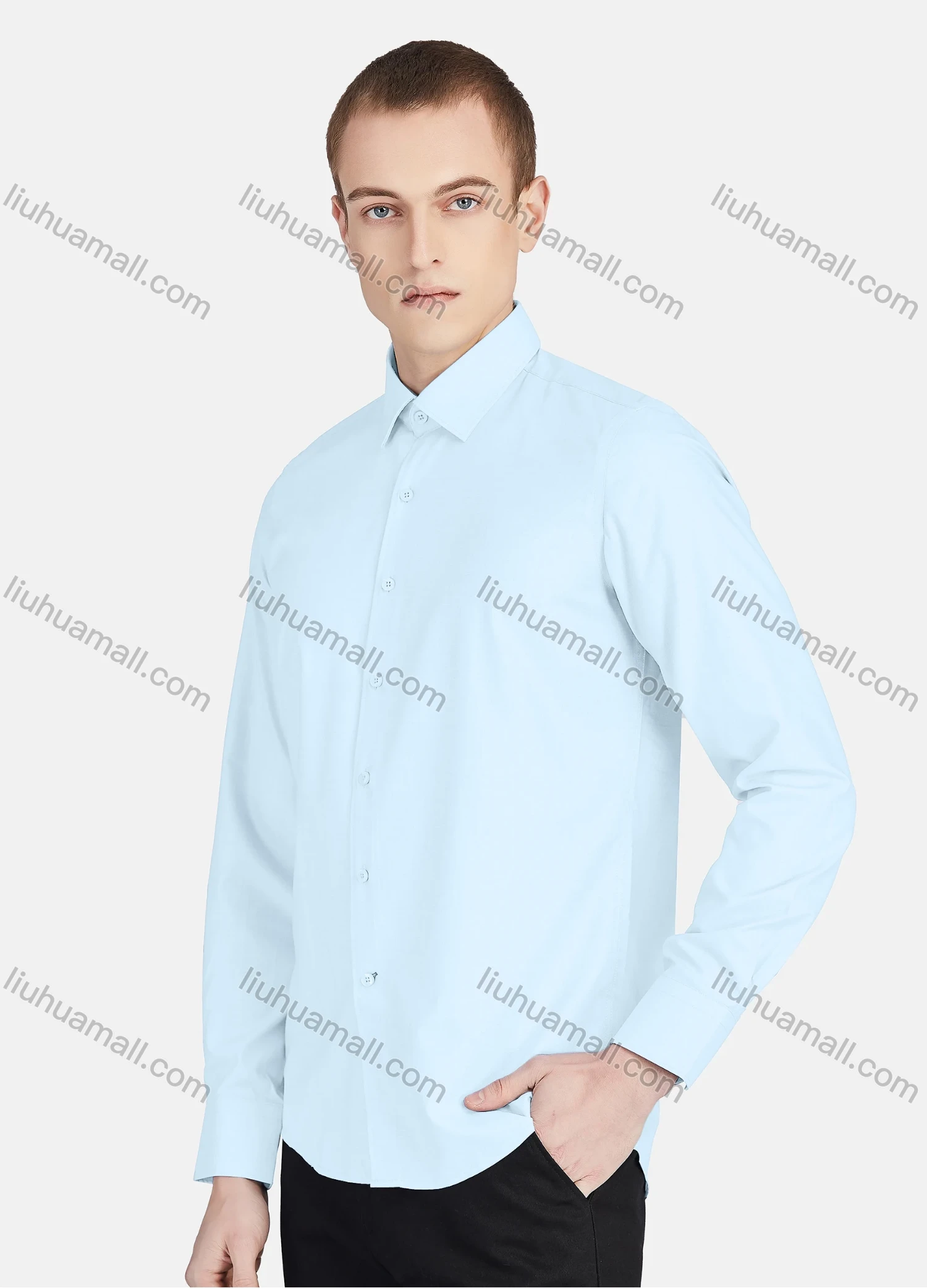 Wholesale Men's Casual Collared Long Sleeve Button Down Plain Shirt 5010# - Liuhuamall