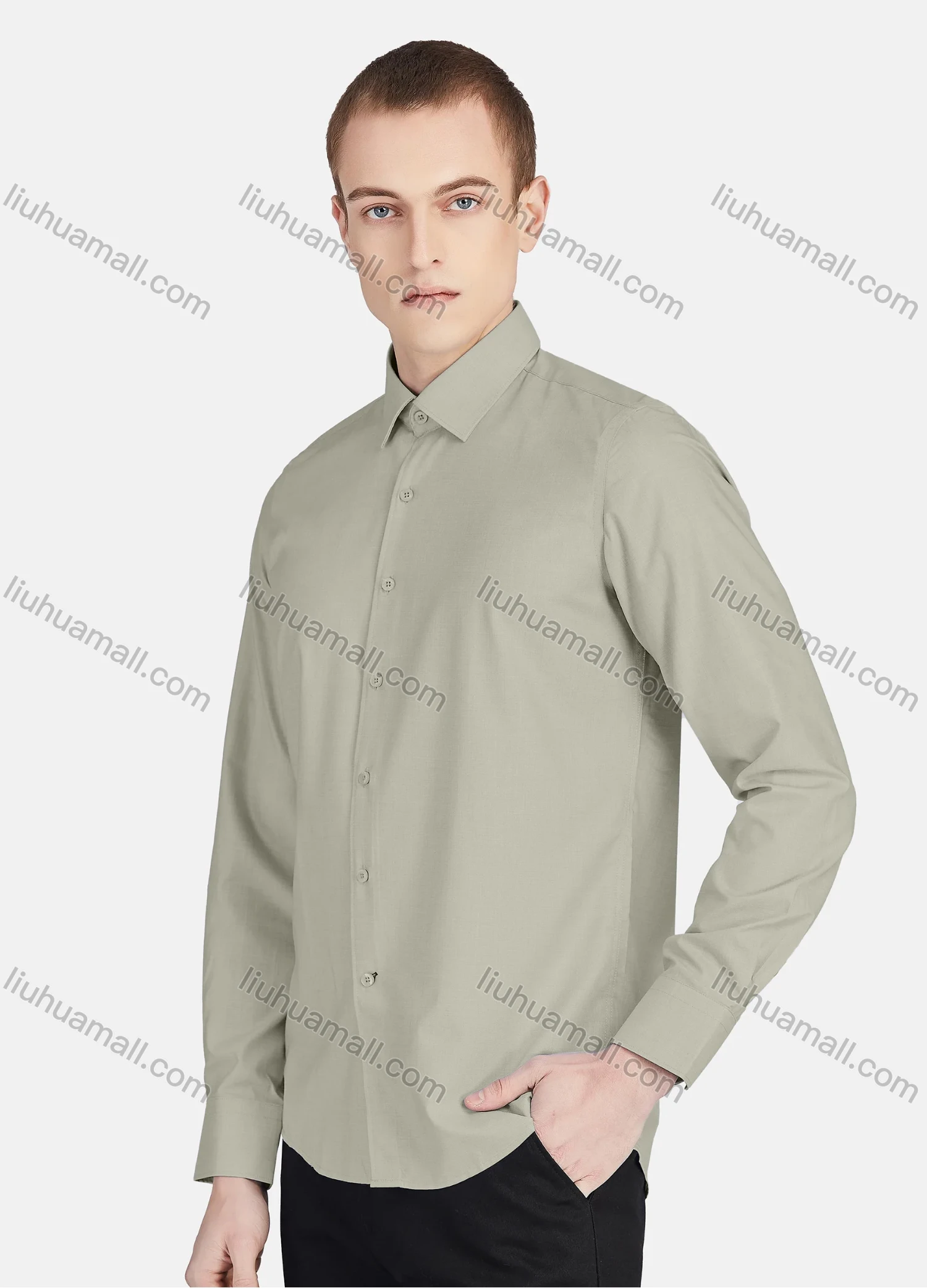 Wholesale Men's Casual Collared Long Sleeve Button Down Plain Shirt 5010# - Liuhuamall
