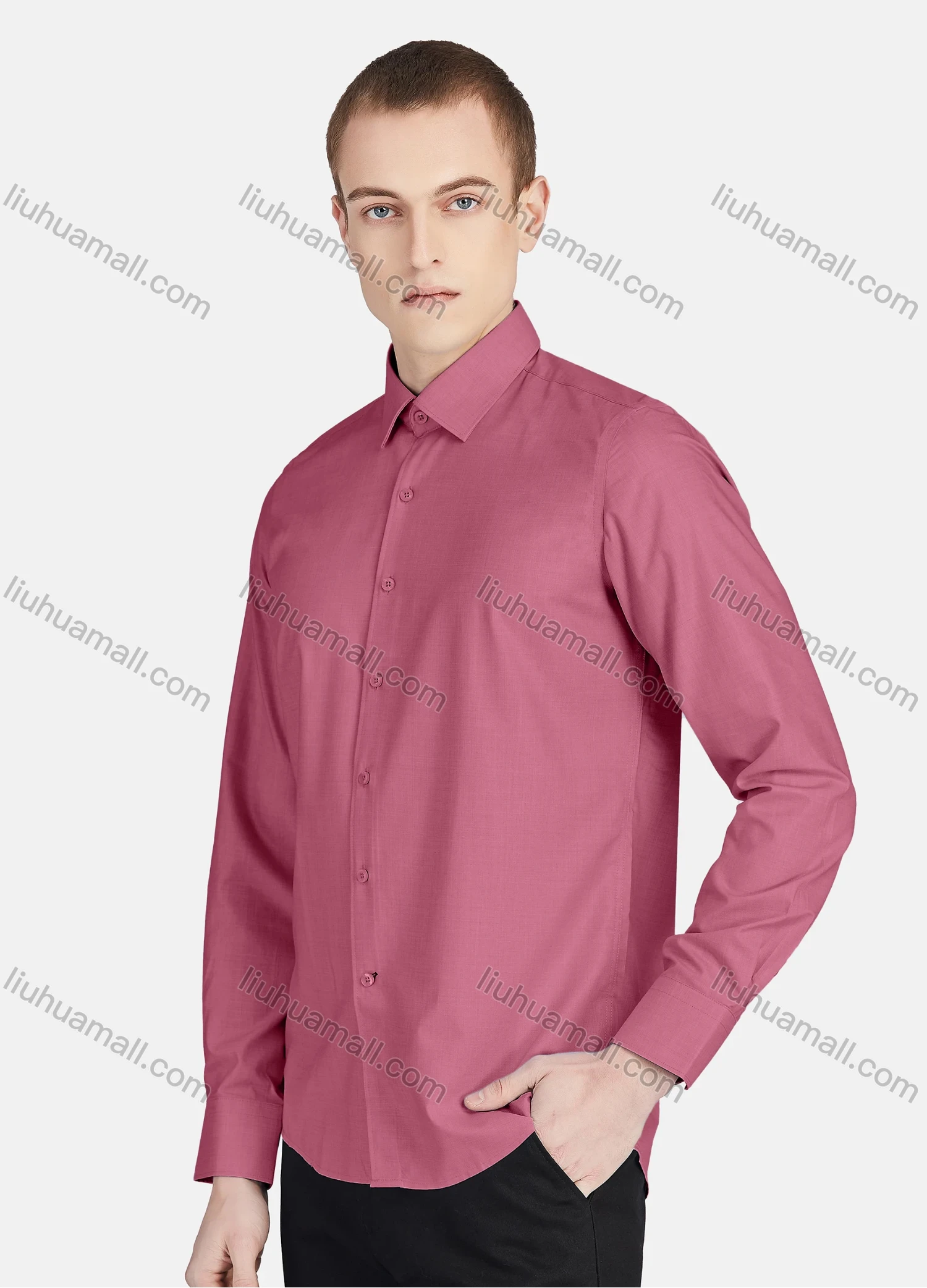 Wholesale Men's Casual Collared Long Sleeve Button Down Plain Shirt 5010# - Liuhuamall