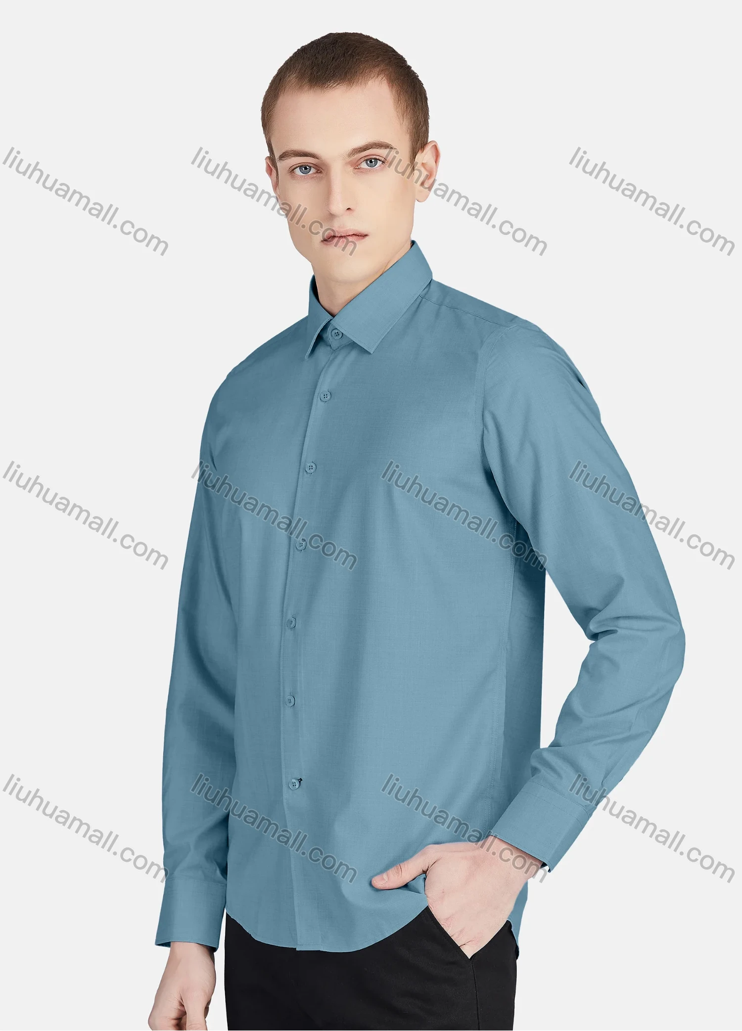 Wholesale Men's Casual Collared Long Sleeve Button Down Plain Shirt 5010# - Liuhuamall