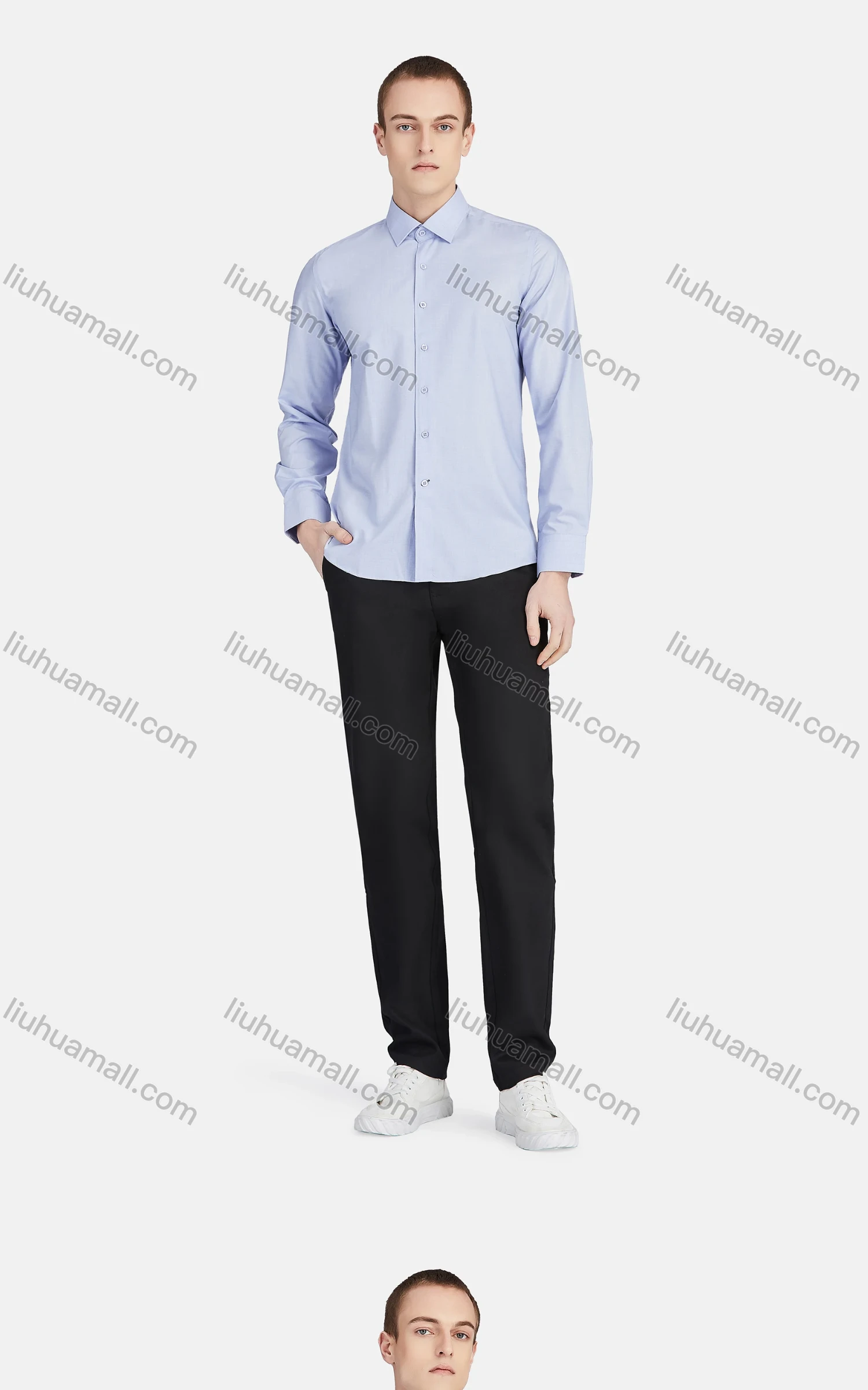 Wholesale Men's Casual Collared Long Sleeve Button Down Plain Shirt 5010# - Liuhuamall